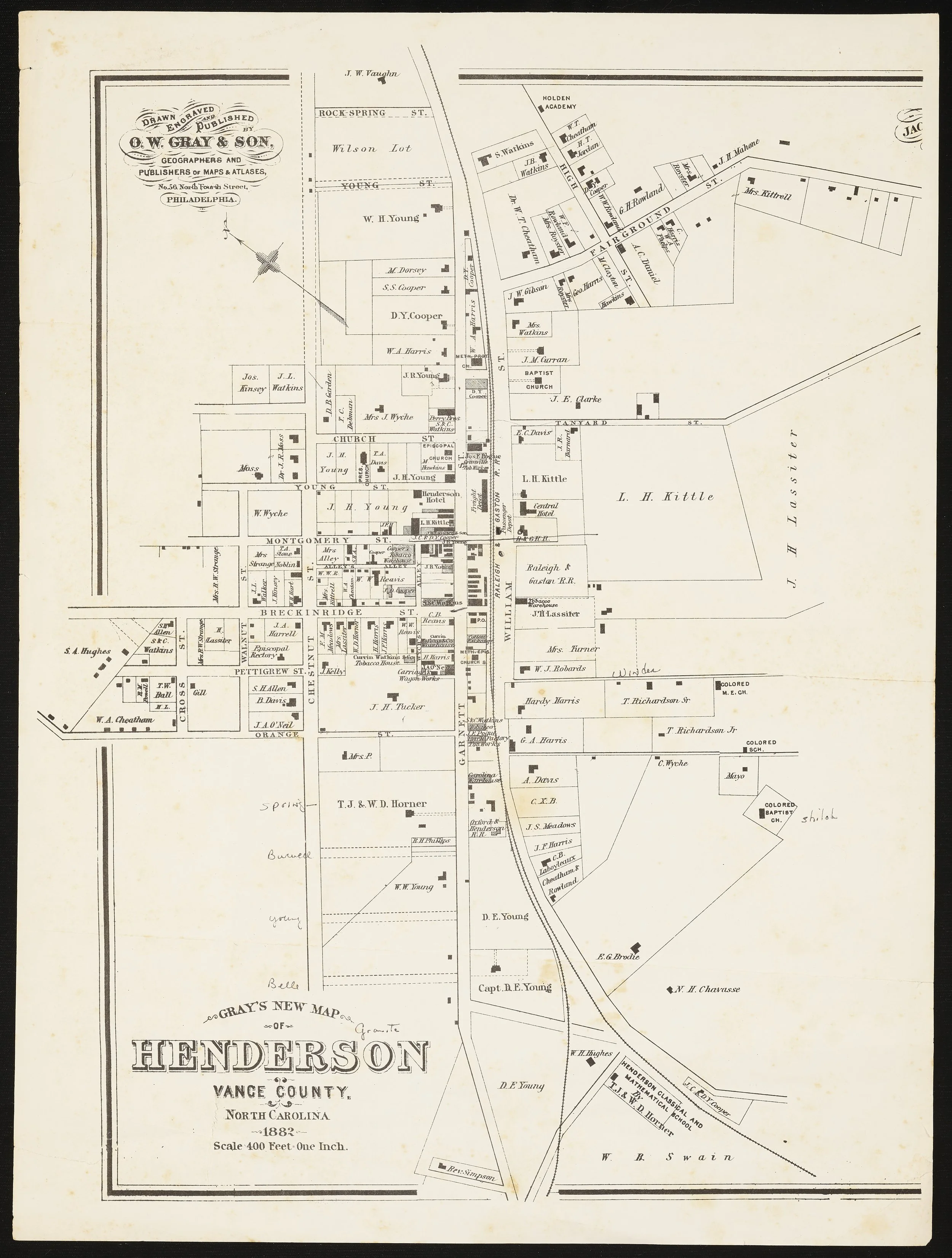 Gray's 1882 map of Henderson, Vance County