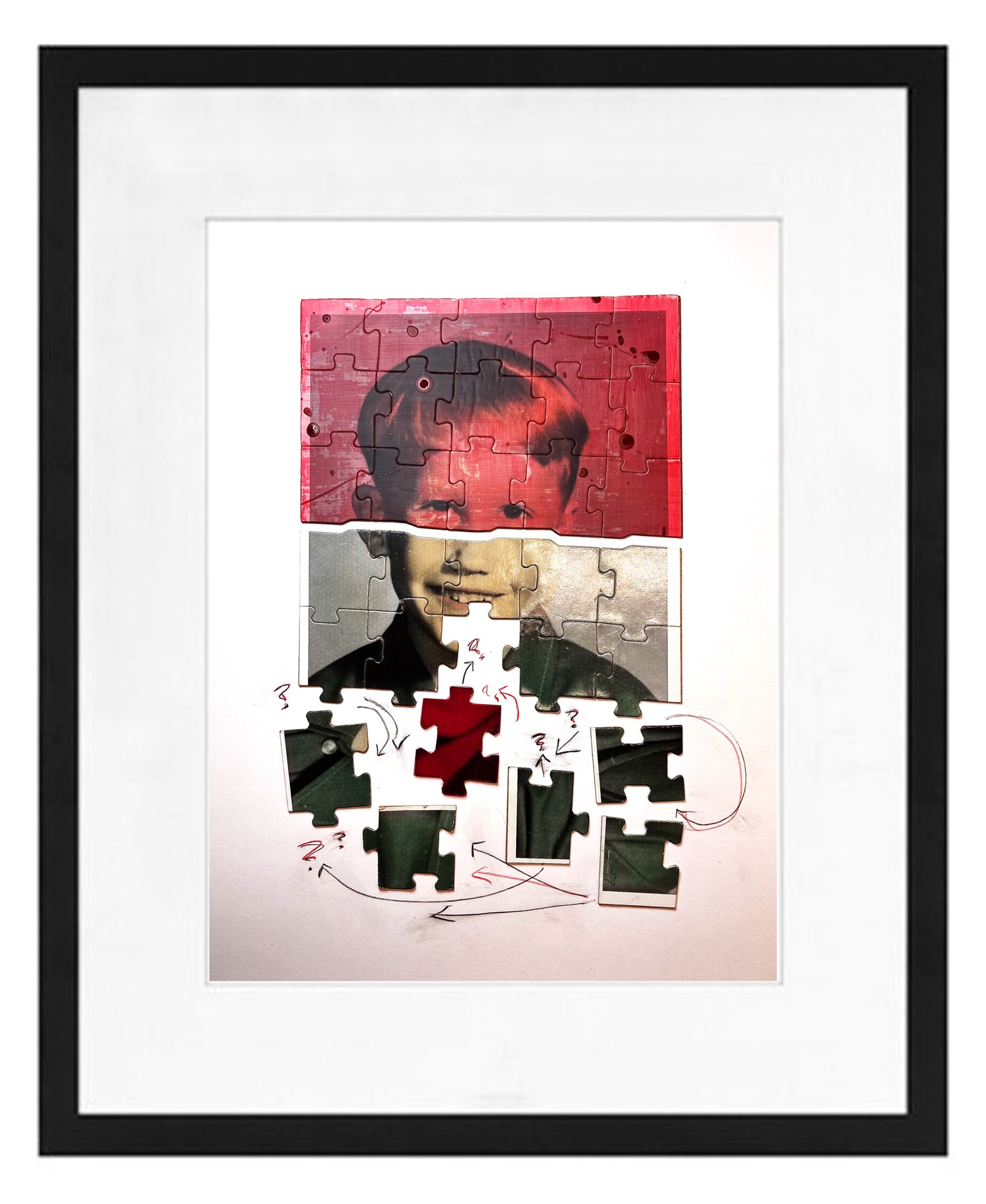 Photo of a jigsaw puzzle featuring the profile of a person. The puzzle pieces are partly assembled, with some sections missing, placed on a white background.