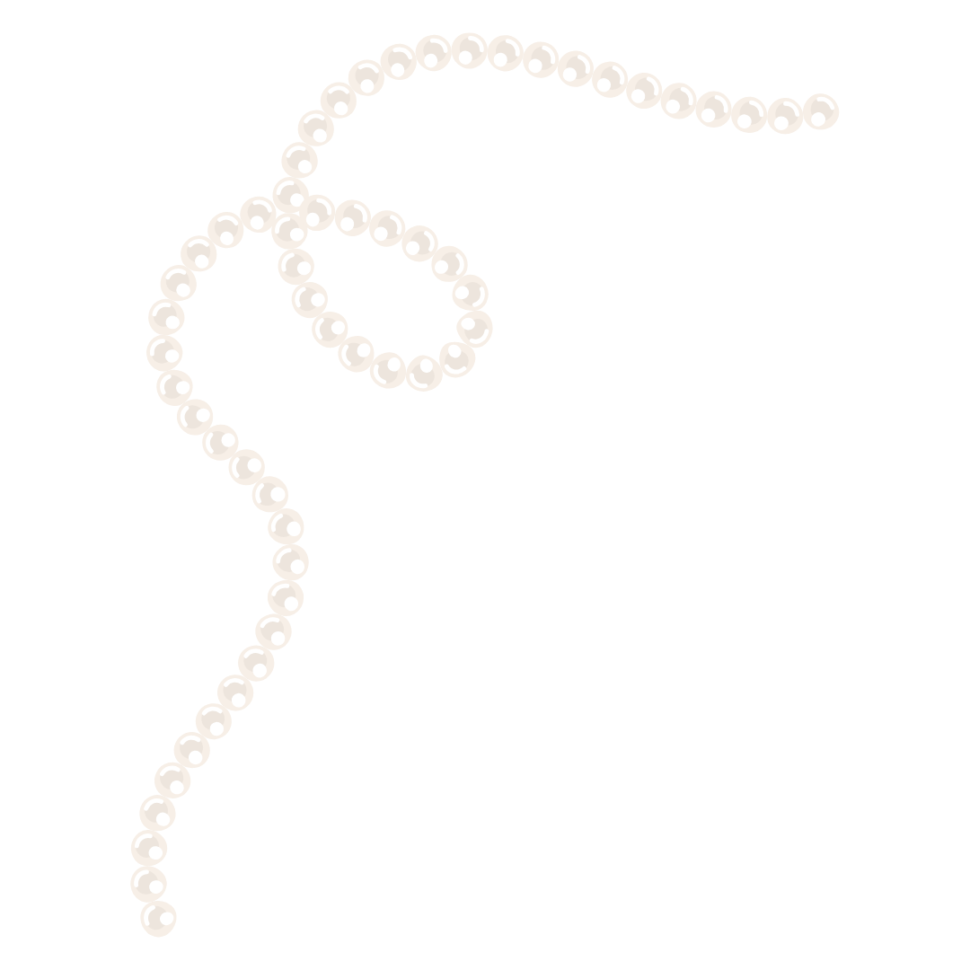 String of white pearls arranged in the shape of a question mark.