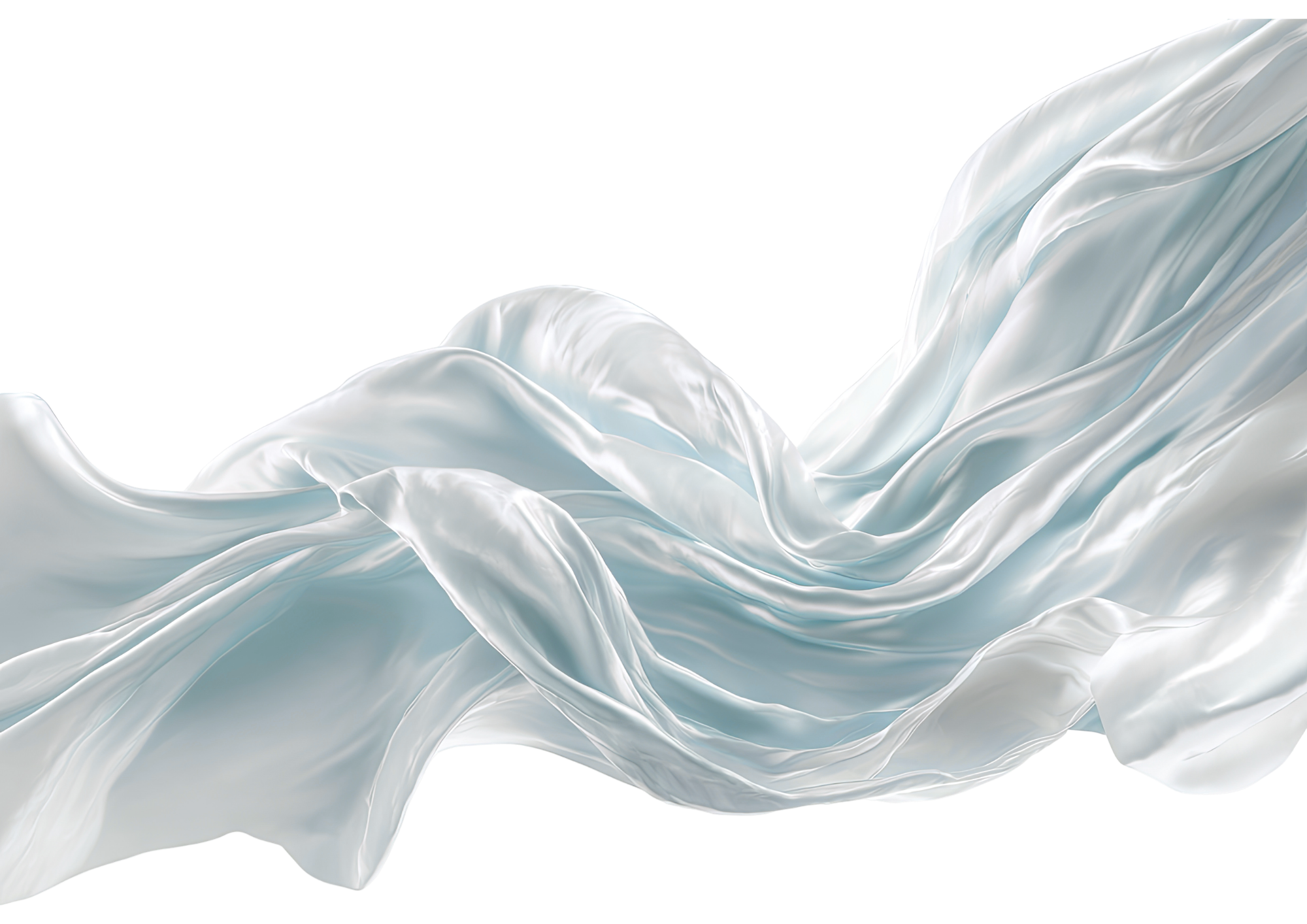 A digital rendering of flowing white silk or satin fabric with a shiny, smooth texture and gentle folds.