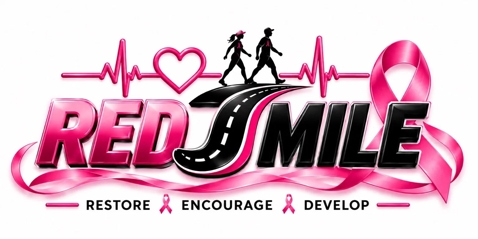 Pink Red J Mile logo for Breast Cancer Awareness Month