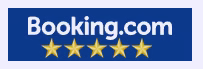 Booking.com logo with five gold stars below the name