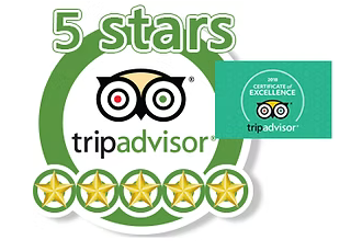 TripAdvisor logo with a 5-star rating and a badge indicating certificate of excellence