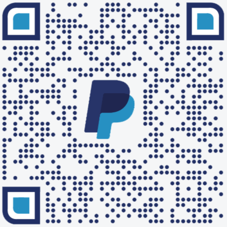 PayPal logo centered within a blue dotted QR code