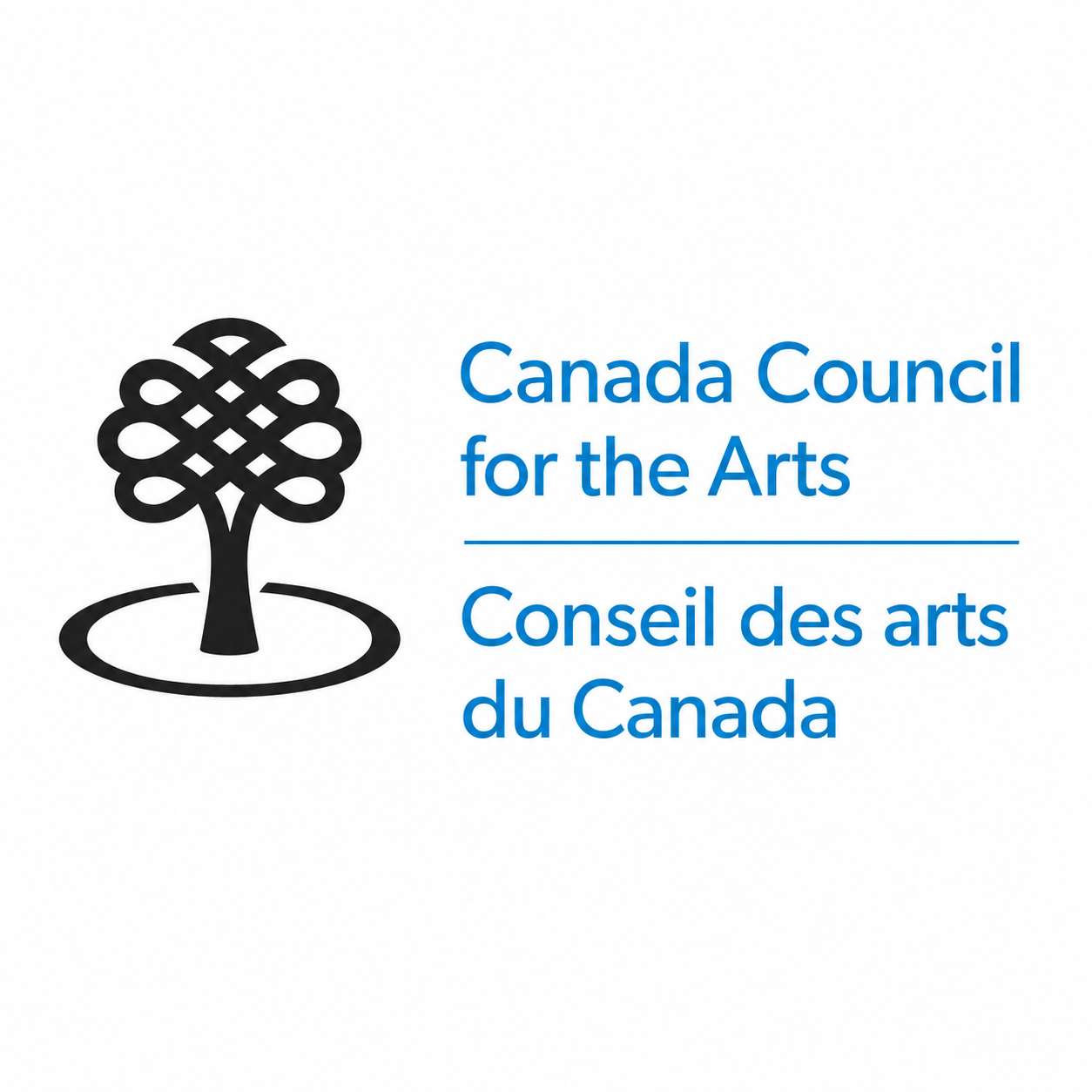 Logo of the Canada Council for the Arts featuring a stylized black tree and blue text in English and French.