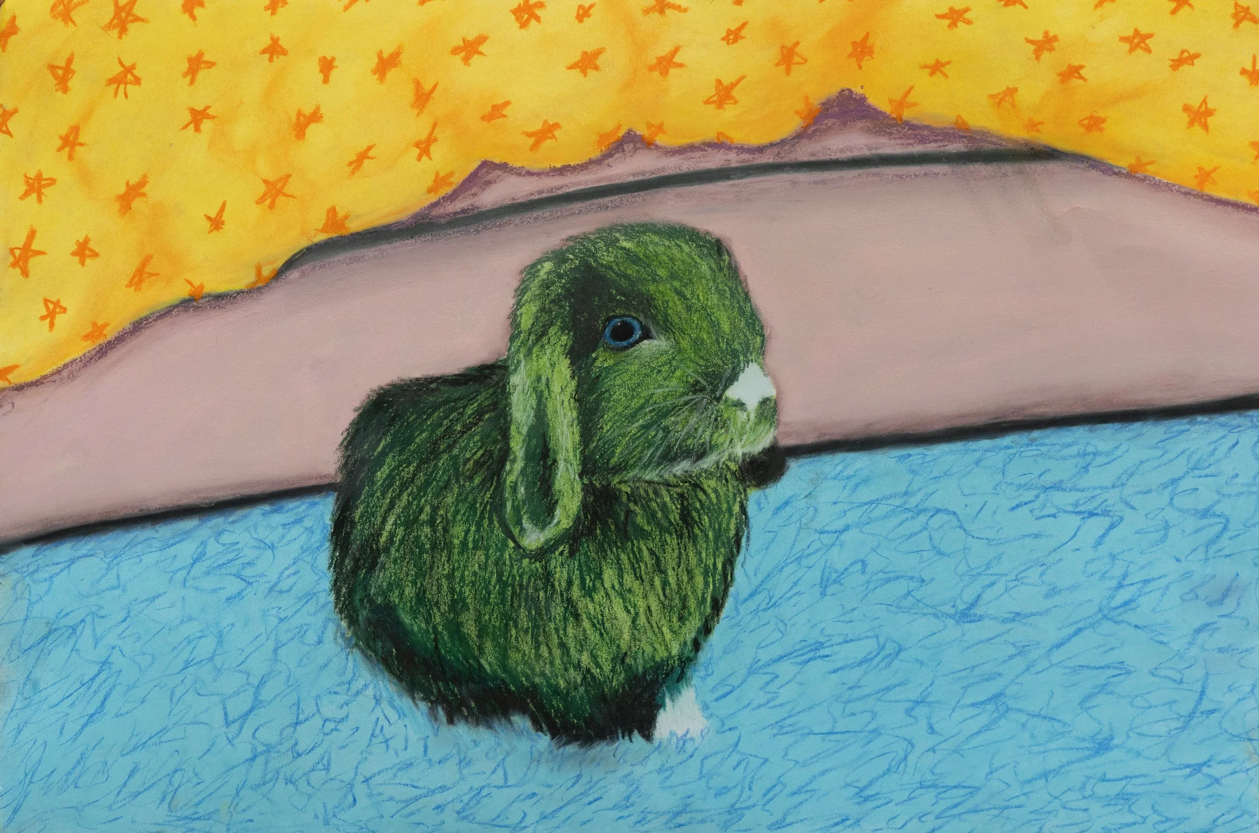 Green Bunny, Pastel on paper