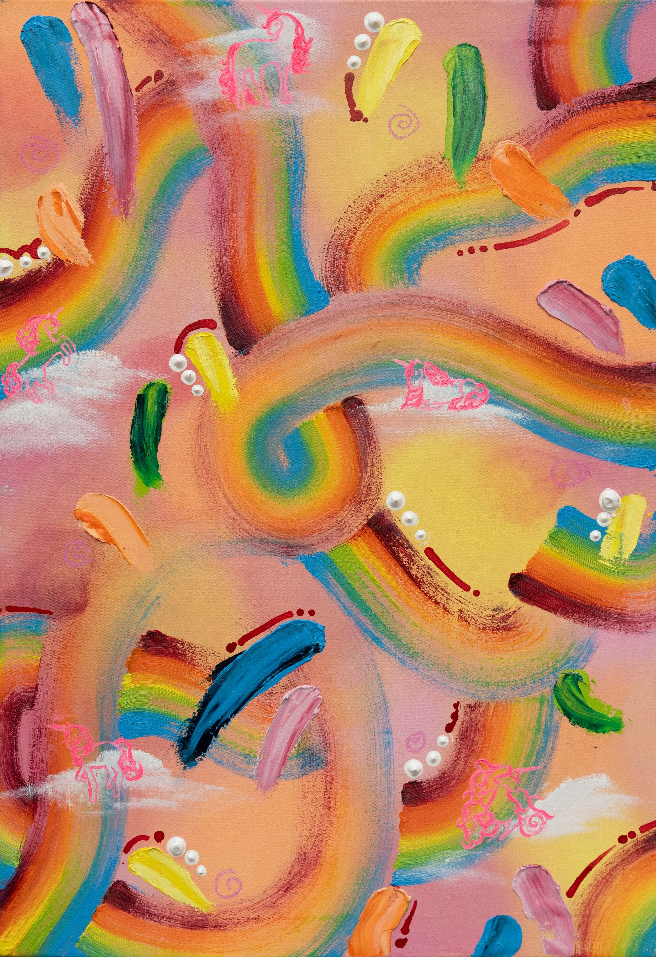 Rainbow Unicorn Explosion, Oil on canvas