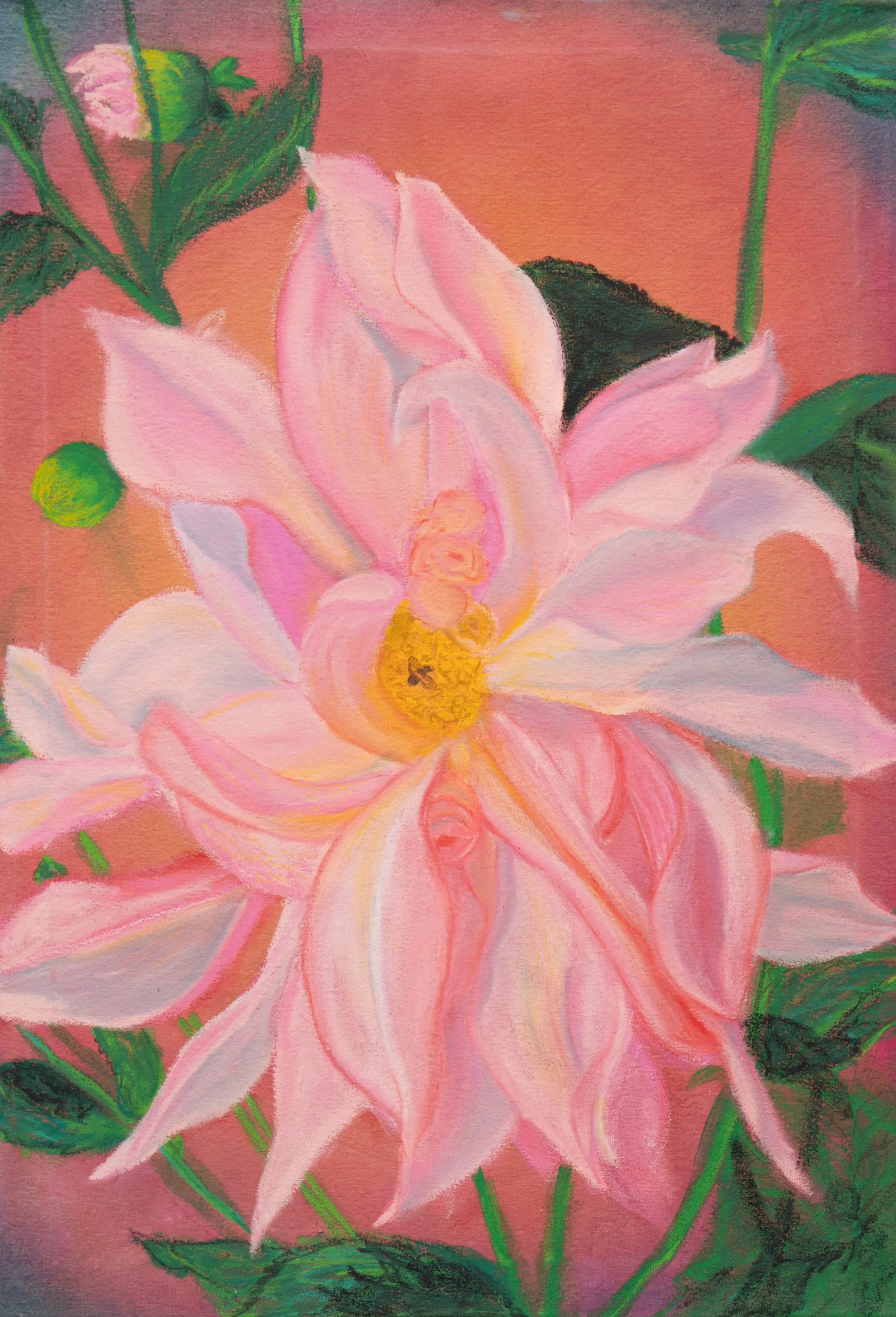 Oil pastels on tie dyed canvas