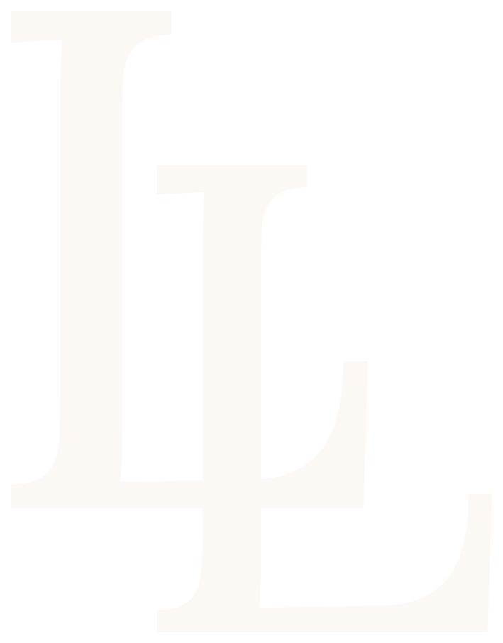 Large white stylized letter 'L' superimposed over another large white stylized 'L' on a transparent background.