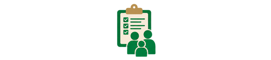 Illustration of three people in front of a checklist on a clipboard
