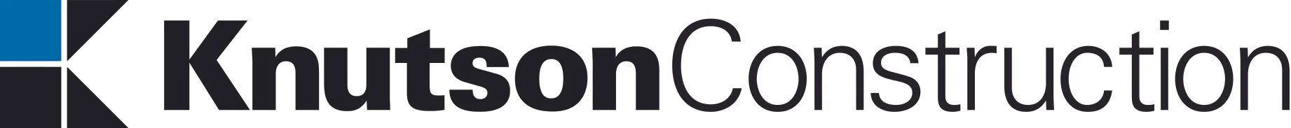 Knutson Construction logo with black and blue text on a white background.