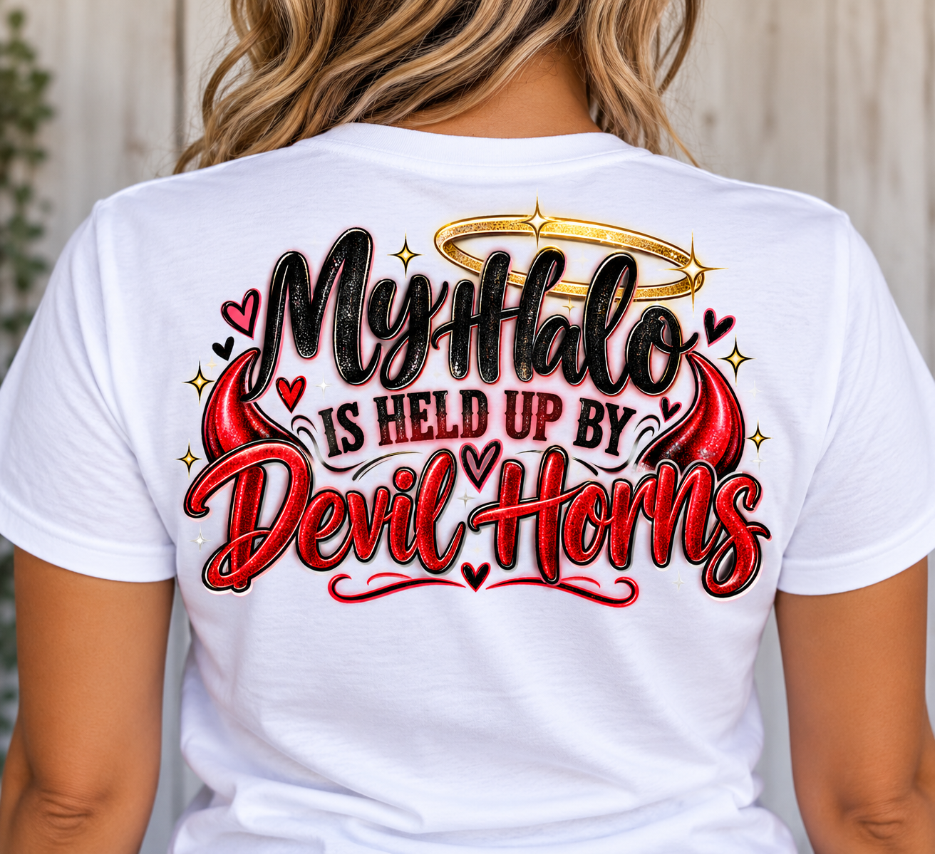 Glittery My Halo Devil Horns Shirt.png