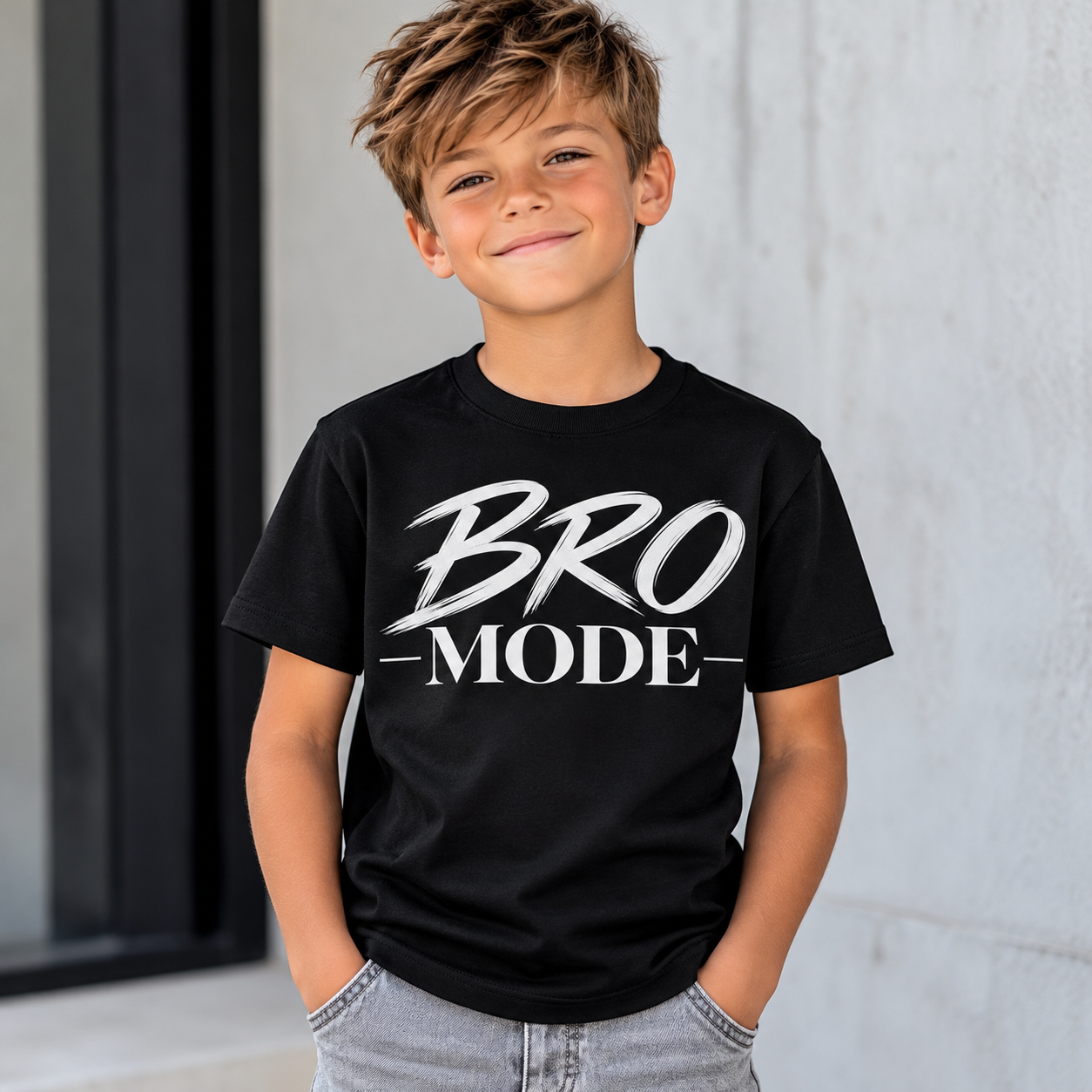 Smiling Boy in Bold Bro Mode Tee.png