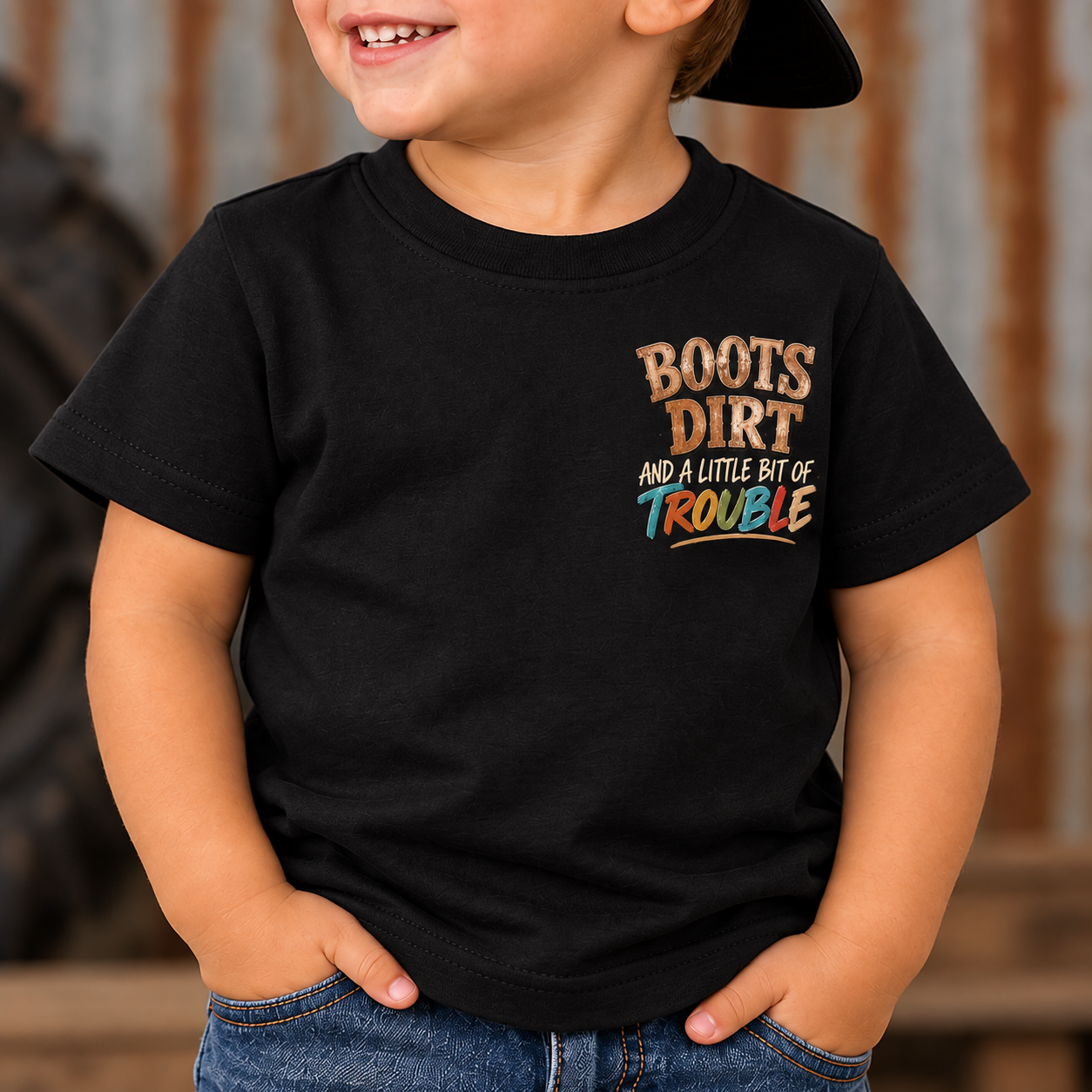 Toddler in Rustic Boots and Trouble Shirt.png