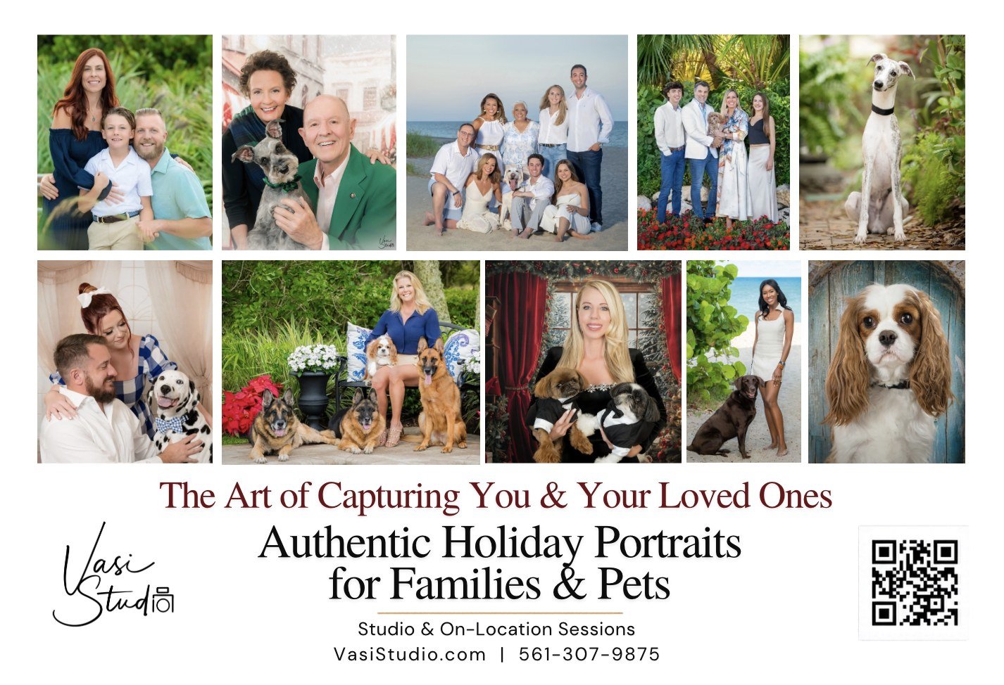 Vasi Studio holiday portraits collage of families and pets, Authentic Holiday Portraits for Families and Pets