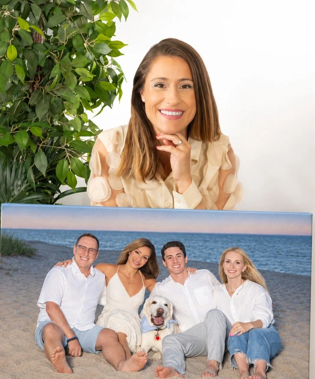 Photographer Vasi Siedman of Vasi Studio with a canvas family portrait, Palm Beach Gardens