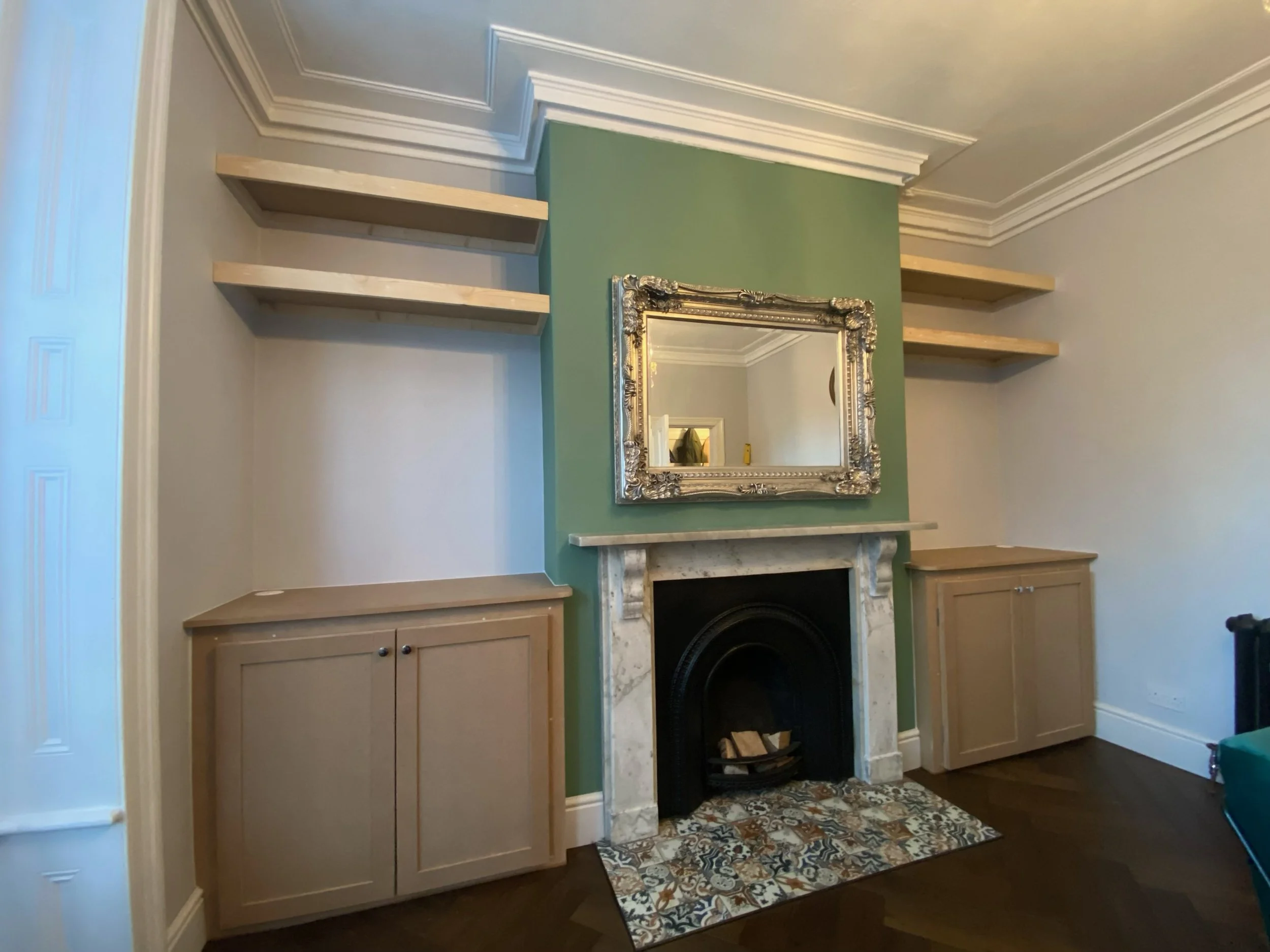 Bespoke alcove storage, MDF alcove storage, alcove cupboards and shelves, custom storage