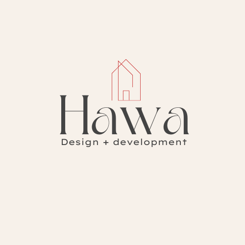 Logo for Hawa Design and Development featuring a minimalist line drawing of a building