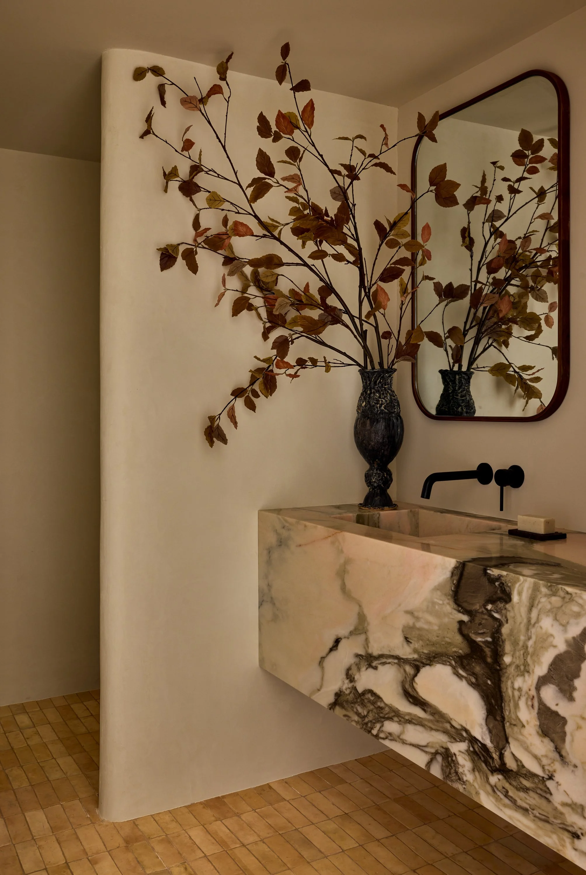 custom peach powder room vanity design