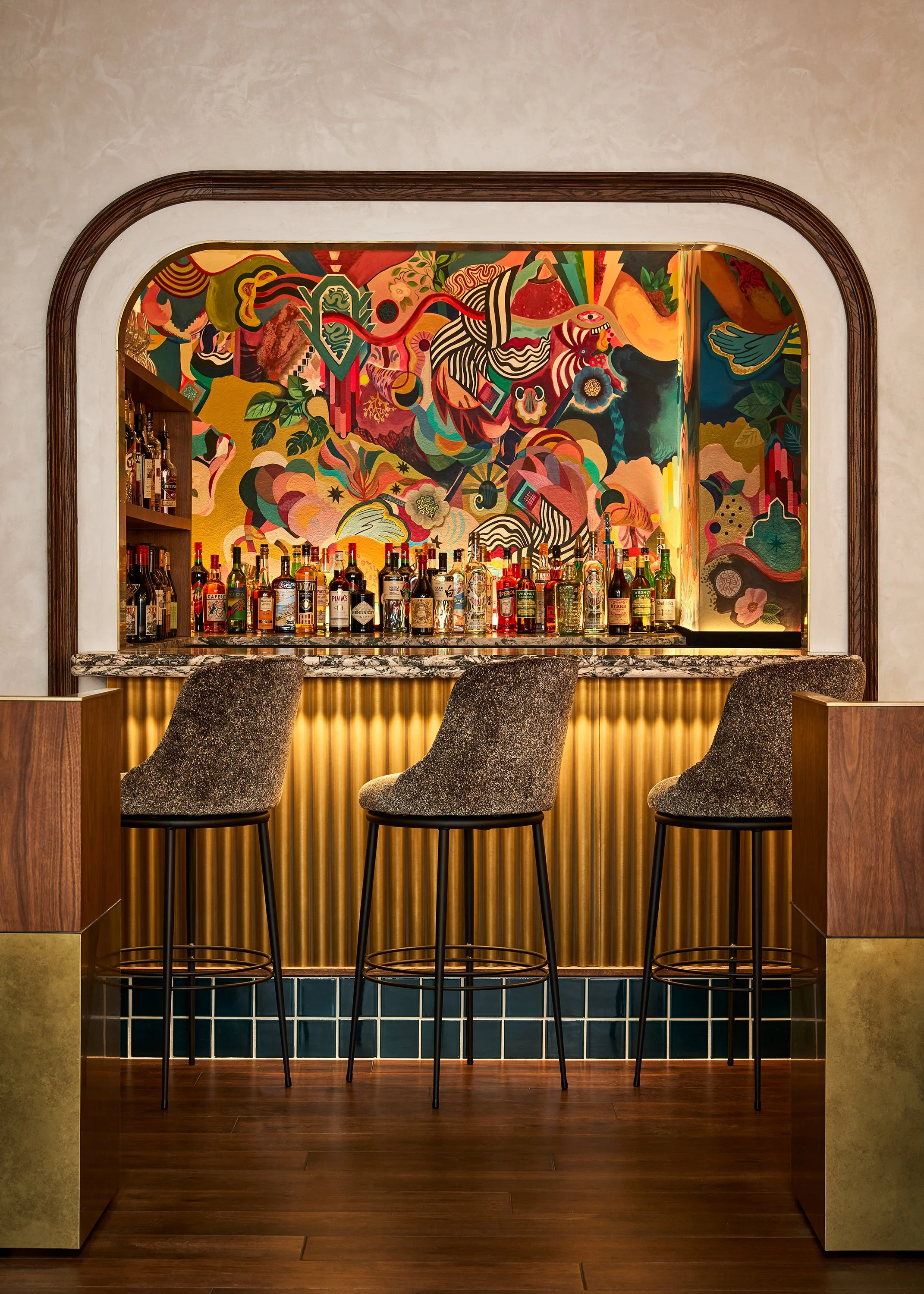 second floor bar with artist mural