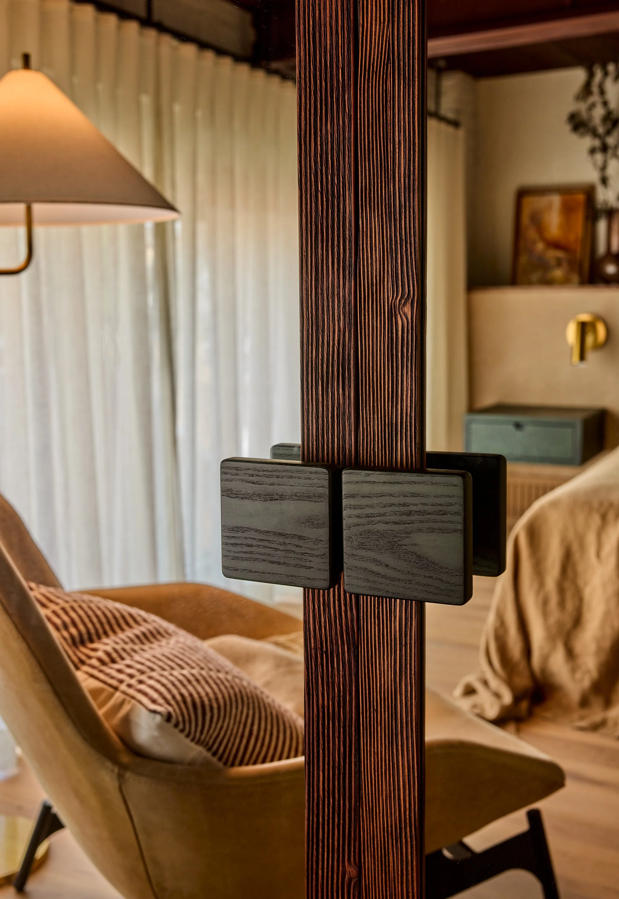 deatil of wood finishes create for a closet with velocette studio project
