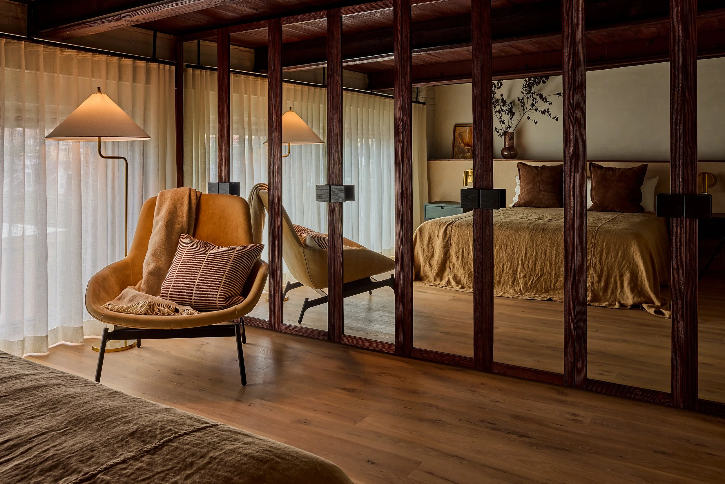 custom mirror and wood closet by velocette studio