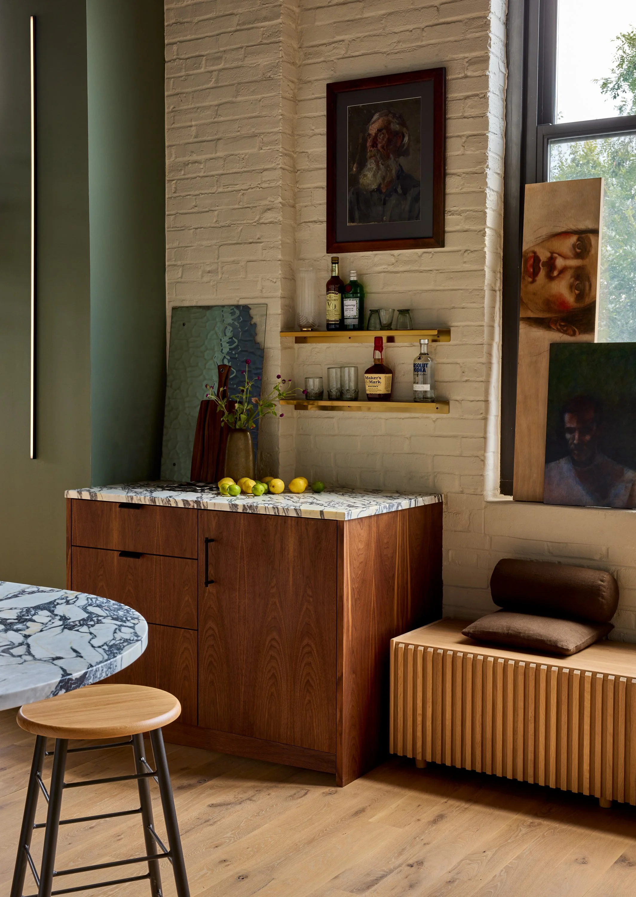 walnut bar design within velocette studio residential project