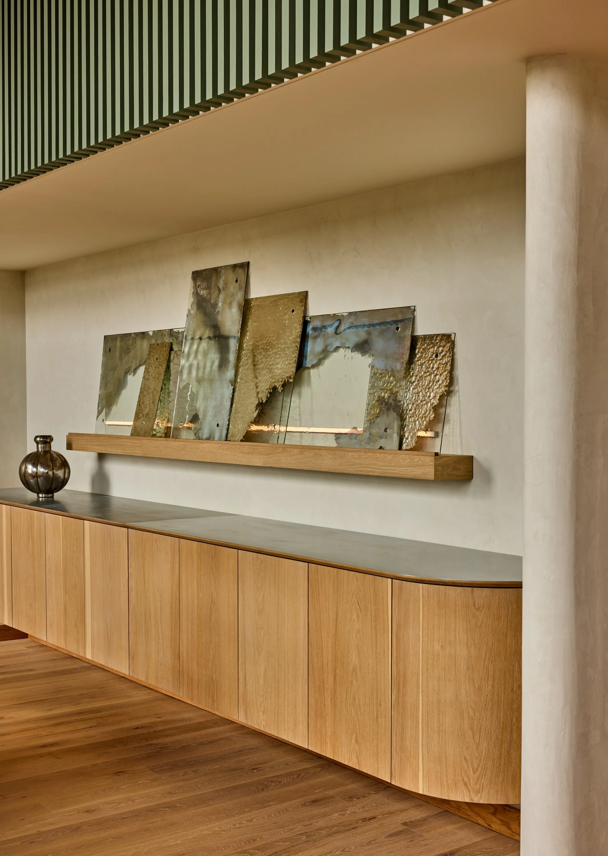 custom mirrors and wood credenza