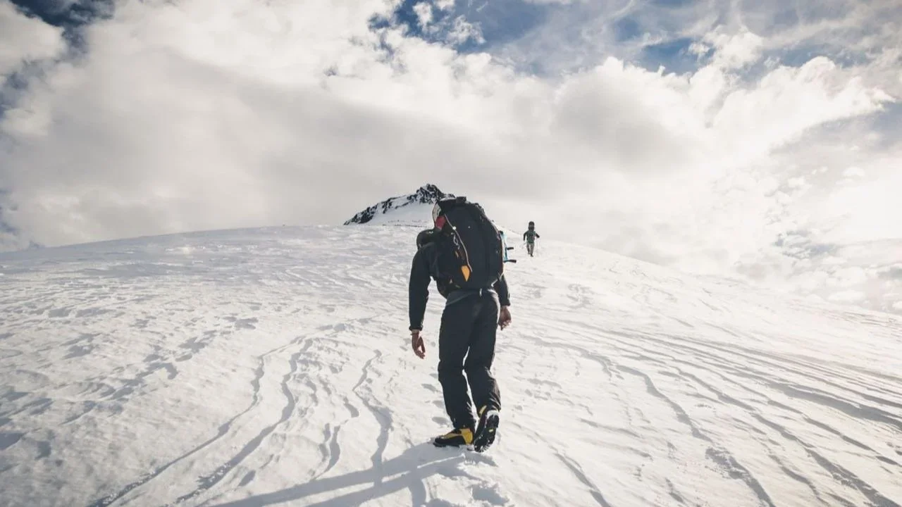 A climber on Mount Tenerife, on a guiding climbing trip with Paine Mountain Guides, a locally owned and operated guides company that run many different trips in Torres del Paine National Park, Patagonia