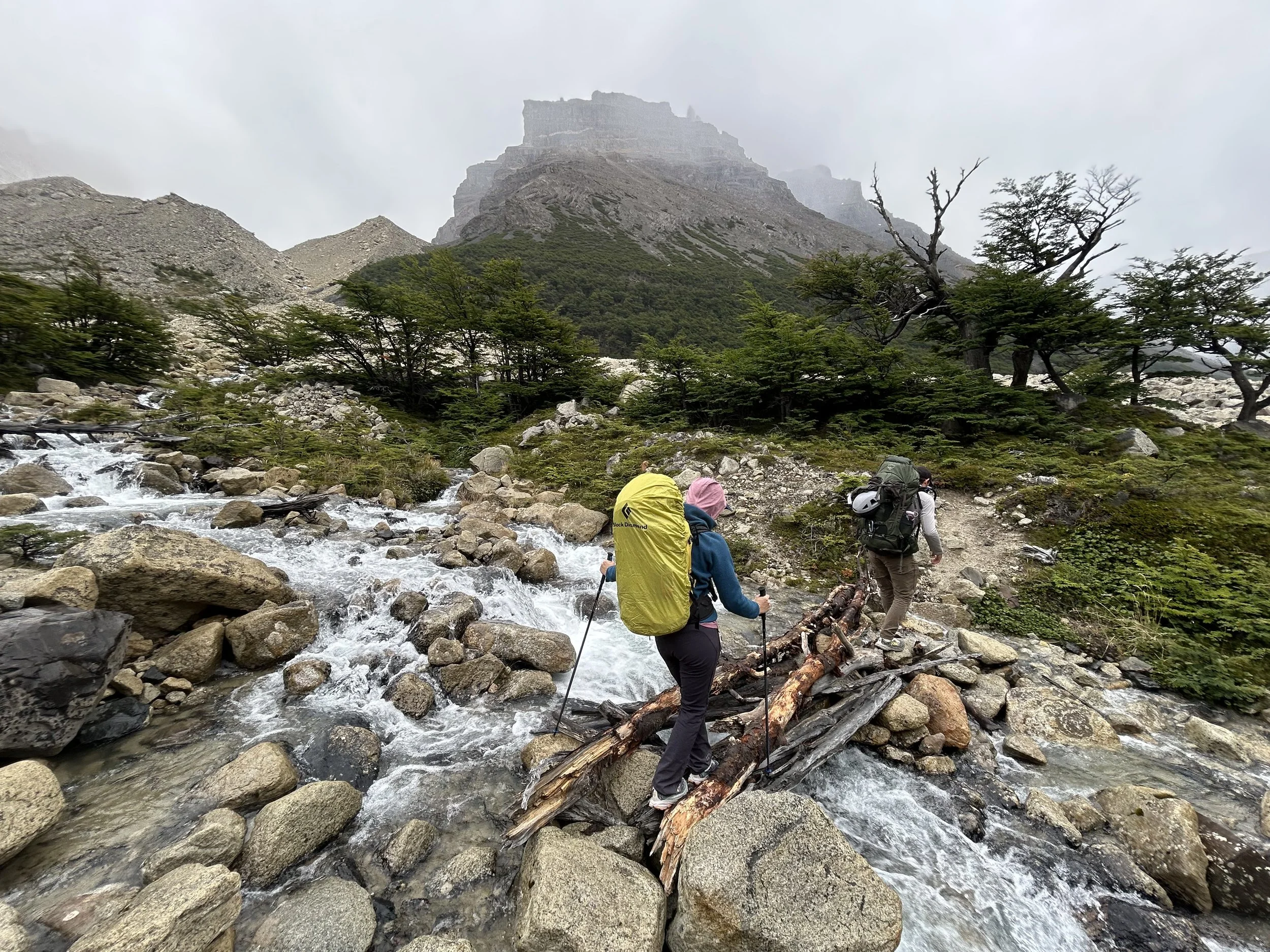 Hikers approaching Campamento Japones, on a guided climbing trip with Paine Mountain Guides, a locally owned and operated guides company that run many different trips in Torres del Paine, in Chilean patagonia.