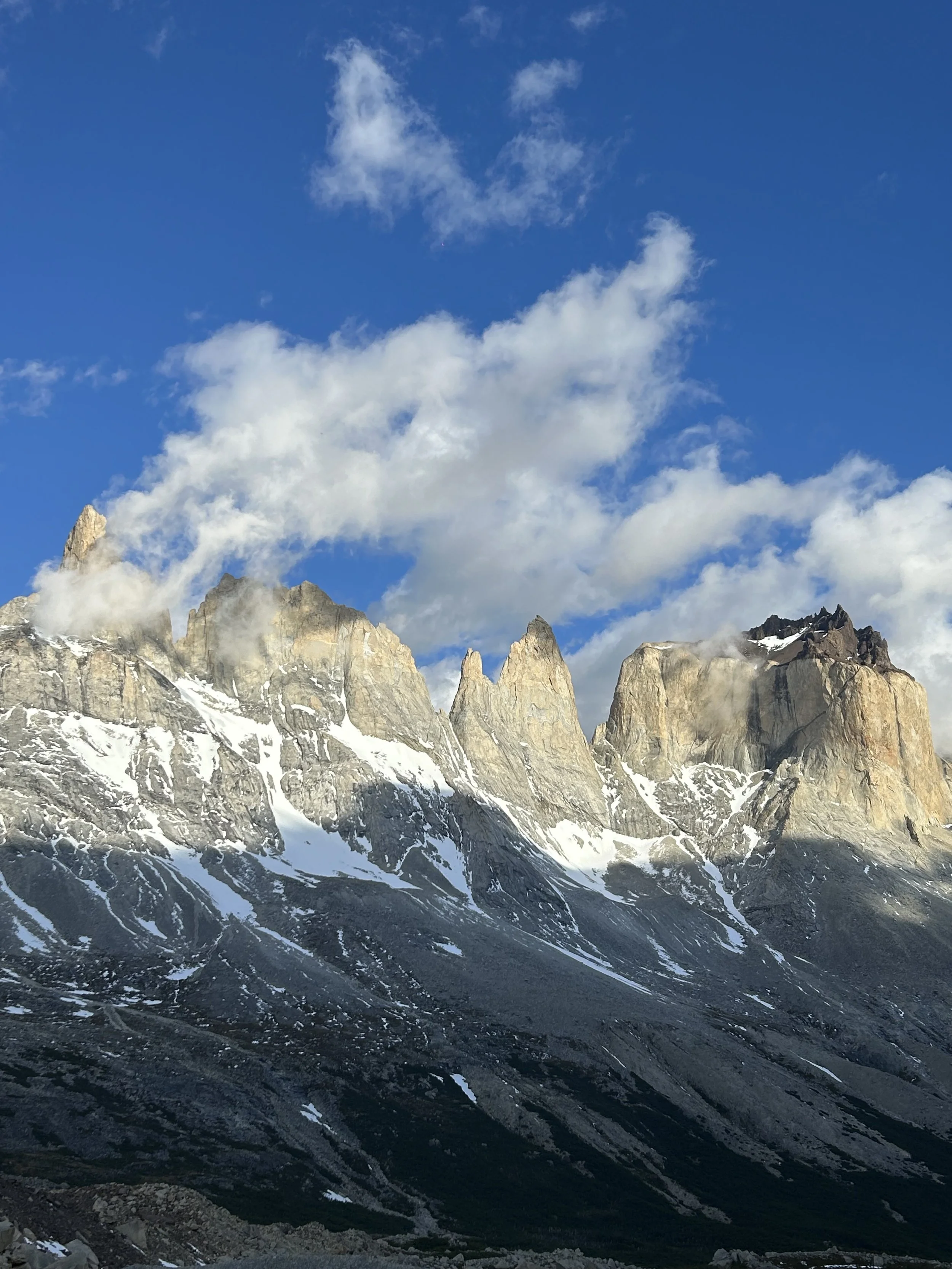 Peaks of the French Valley, Cuerno Norte, Mascara, Hoja, and Espada on the Portales Traverse, on a guided climbing trip with Paine Mountain Guides, a locally owned and operated guides company that run many different trips in Torres del Paine, in Chil