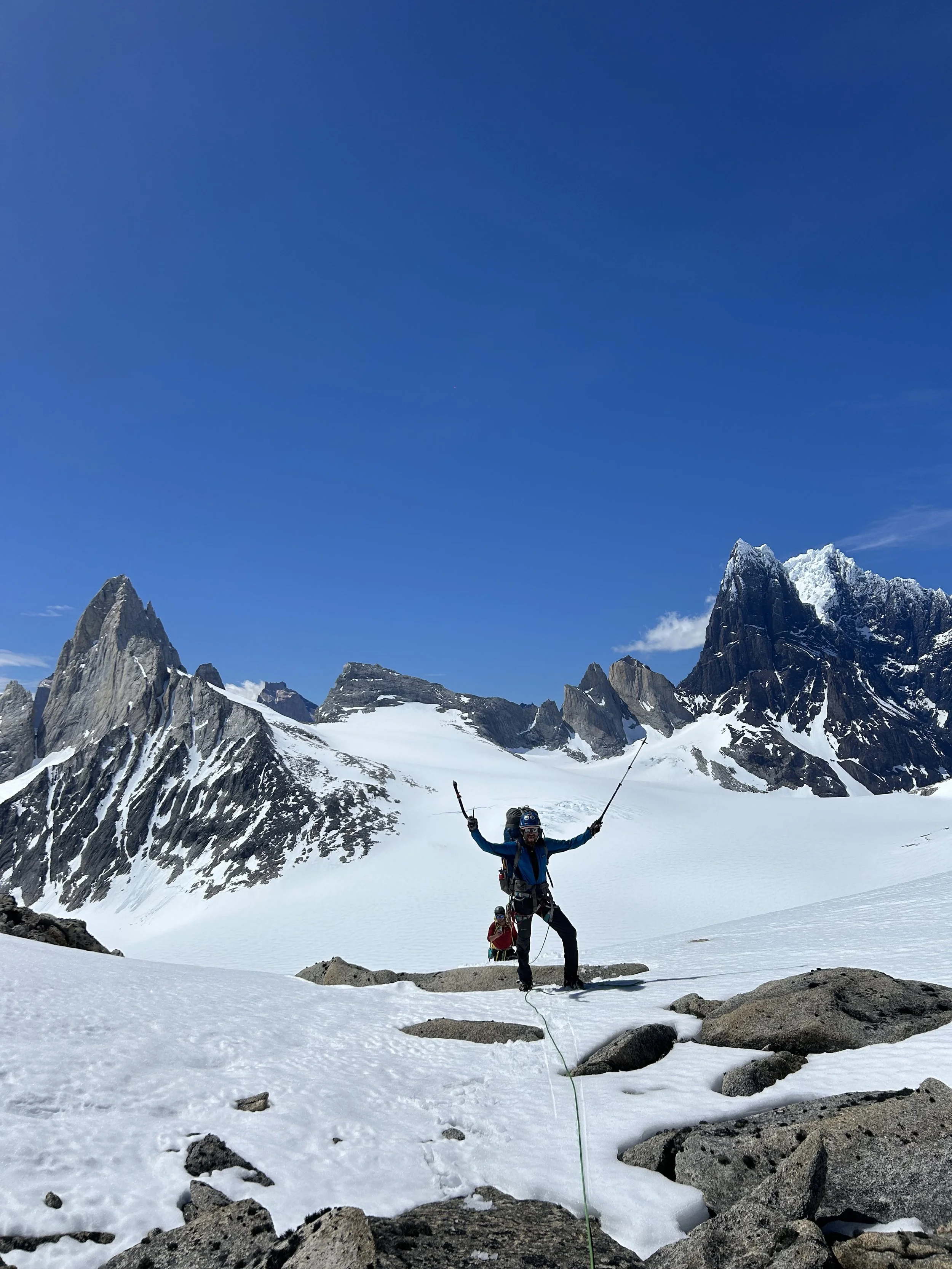 A climber on the Portales Traverse, a great alternative itinerary off the beaten path, for tourists in patagonia. This trip is run by Paine Mountain Guides, and was invented by them to create fun back country trekking alternatives in Torres del Paine