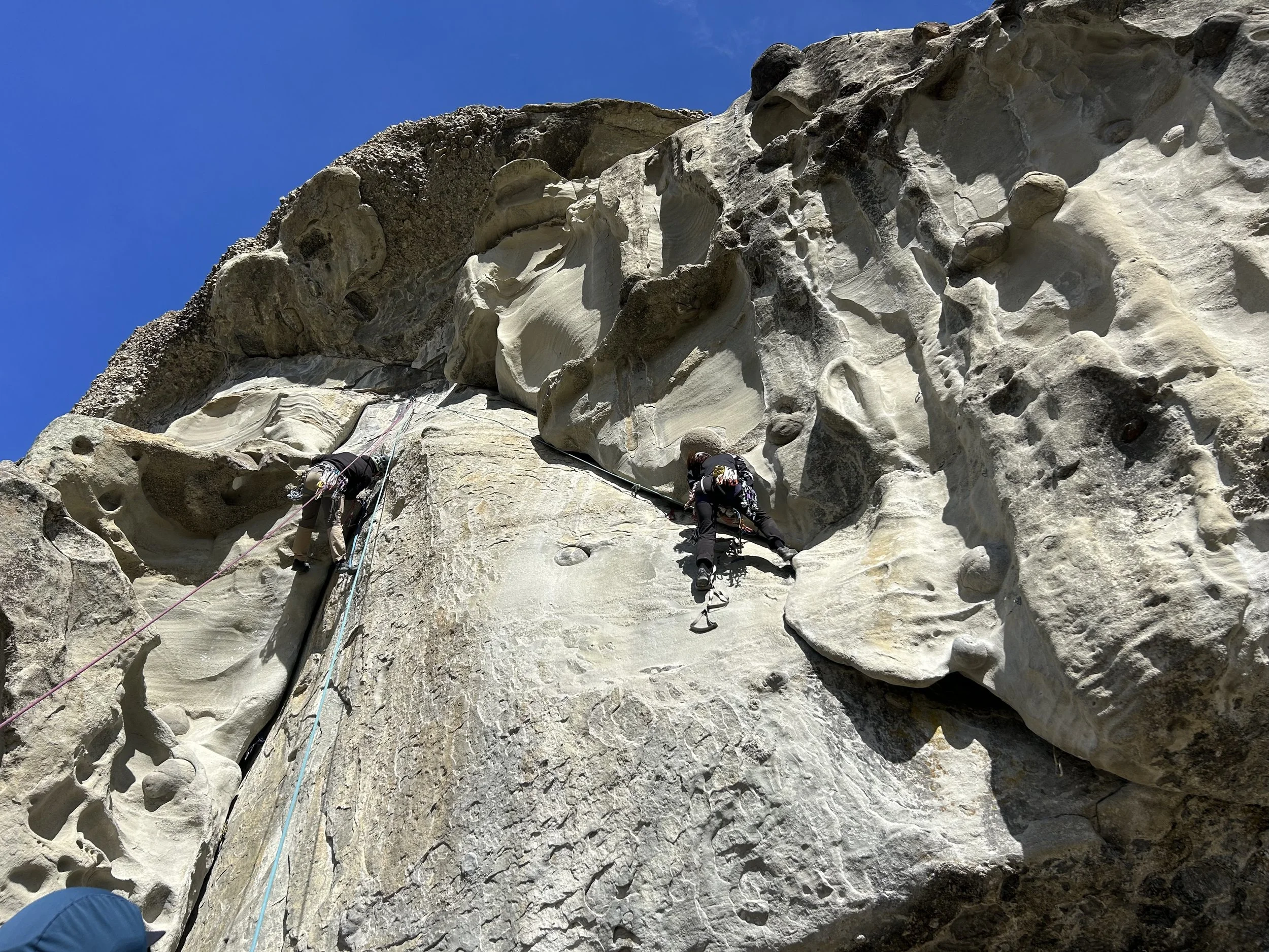 Rock climbing Sandstone at Laguna Sofia, on a guided climbing trip with Paine Mountain Guides, a locally owned and operated guides company that run many different trips in Torres del Paine, Chilean Patagonia.