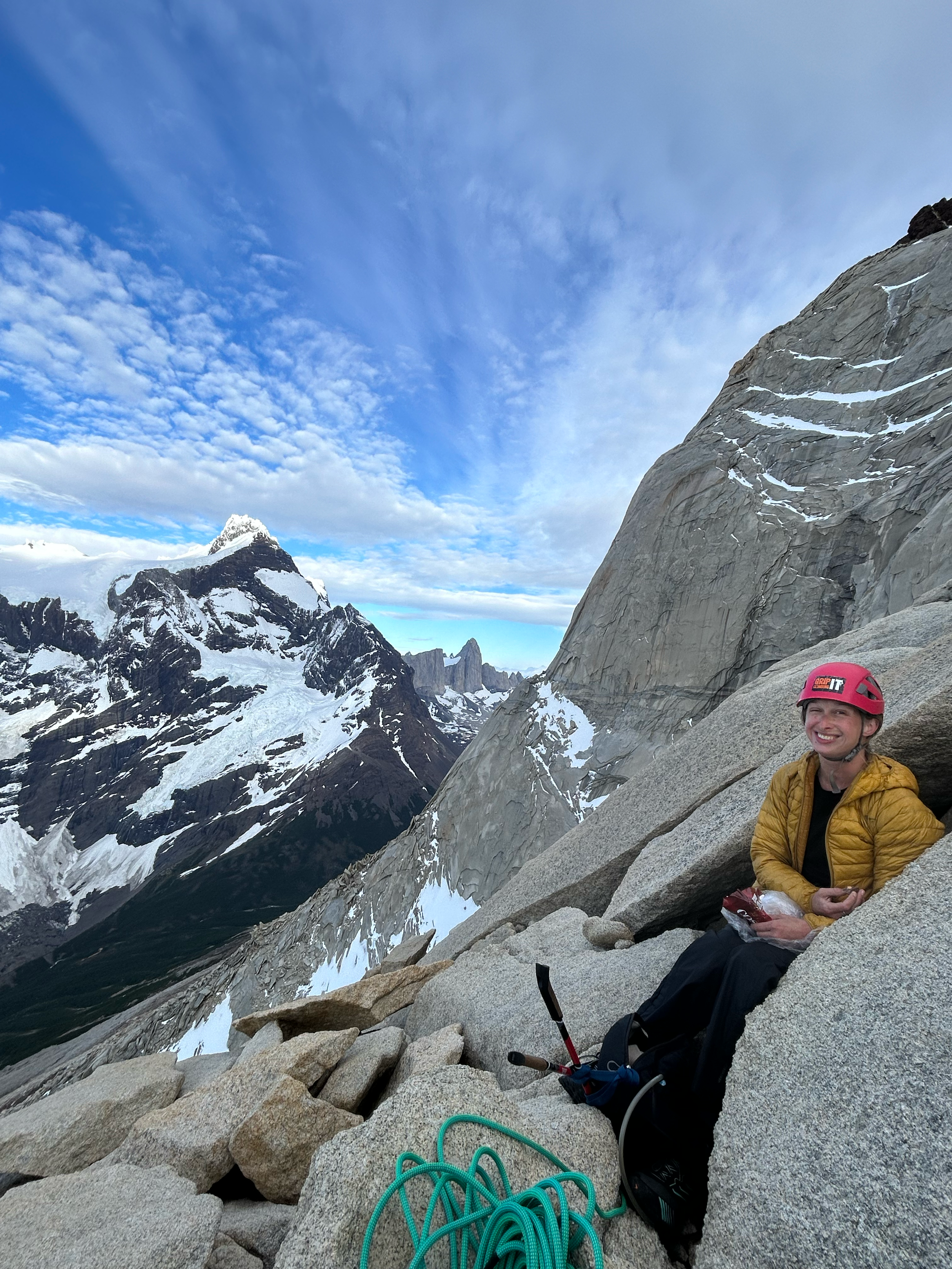 Guest, Maria, on a guided climbing trip in Torres del Paine with Paine Mountain Guides