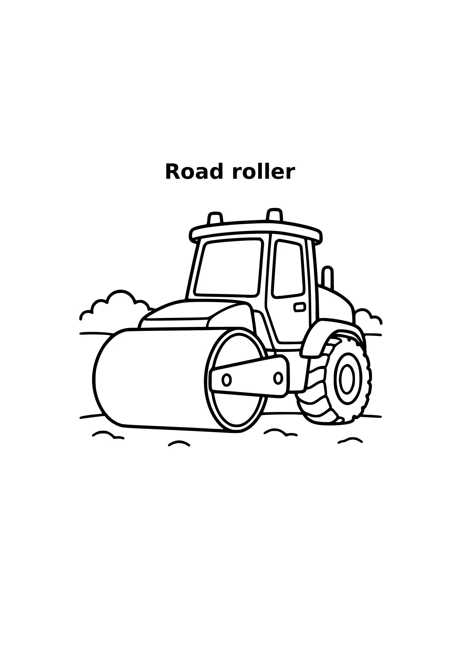 Black-and-white road roller coloring page illustration