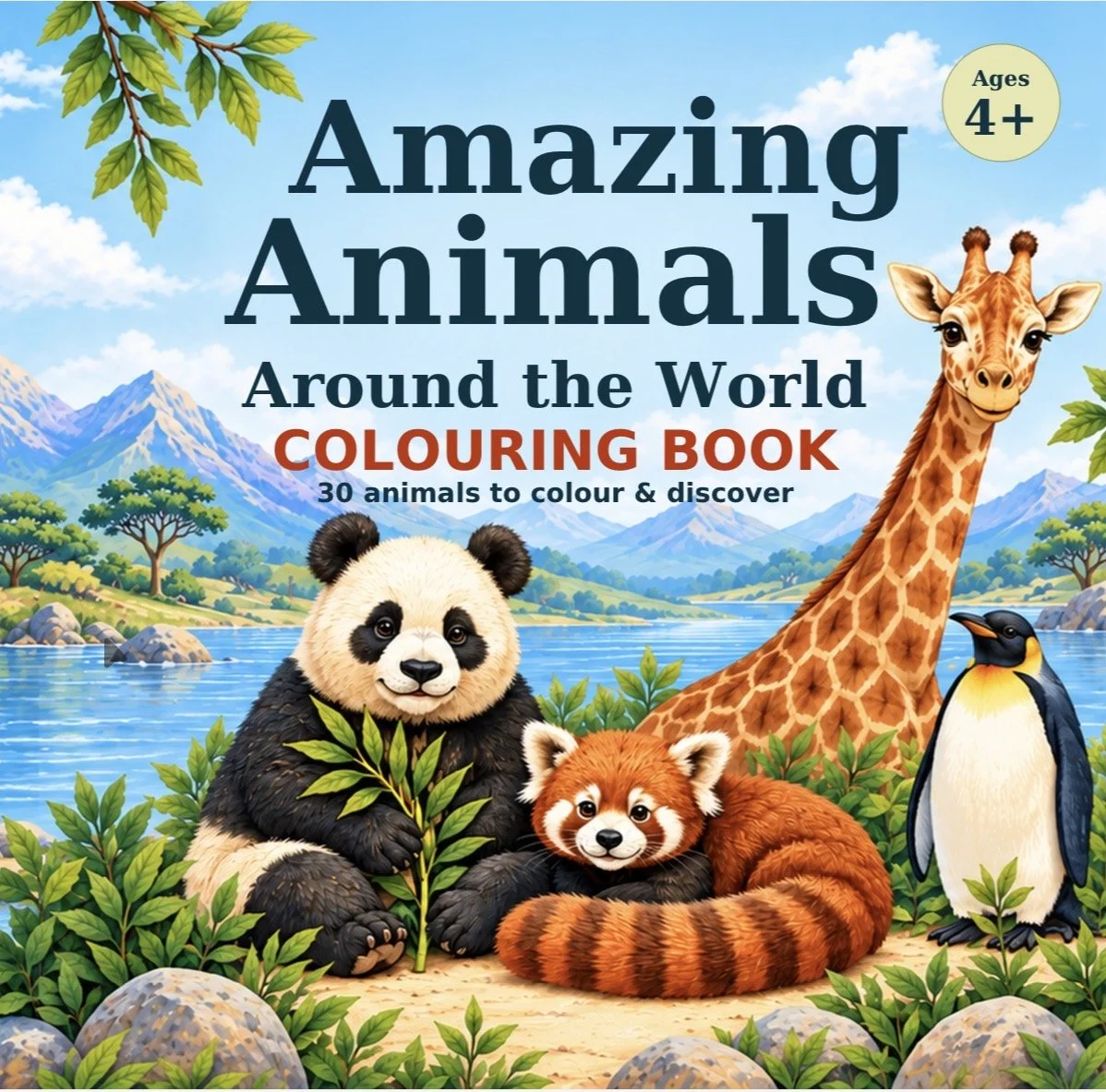 Amazing Animals Around the World colouring book cover, ages 4+