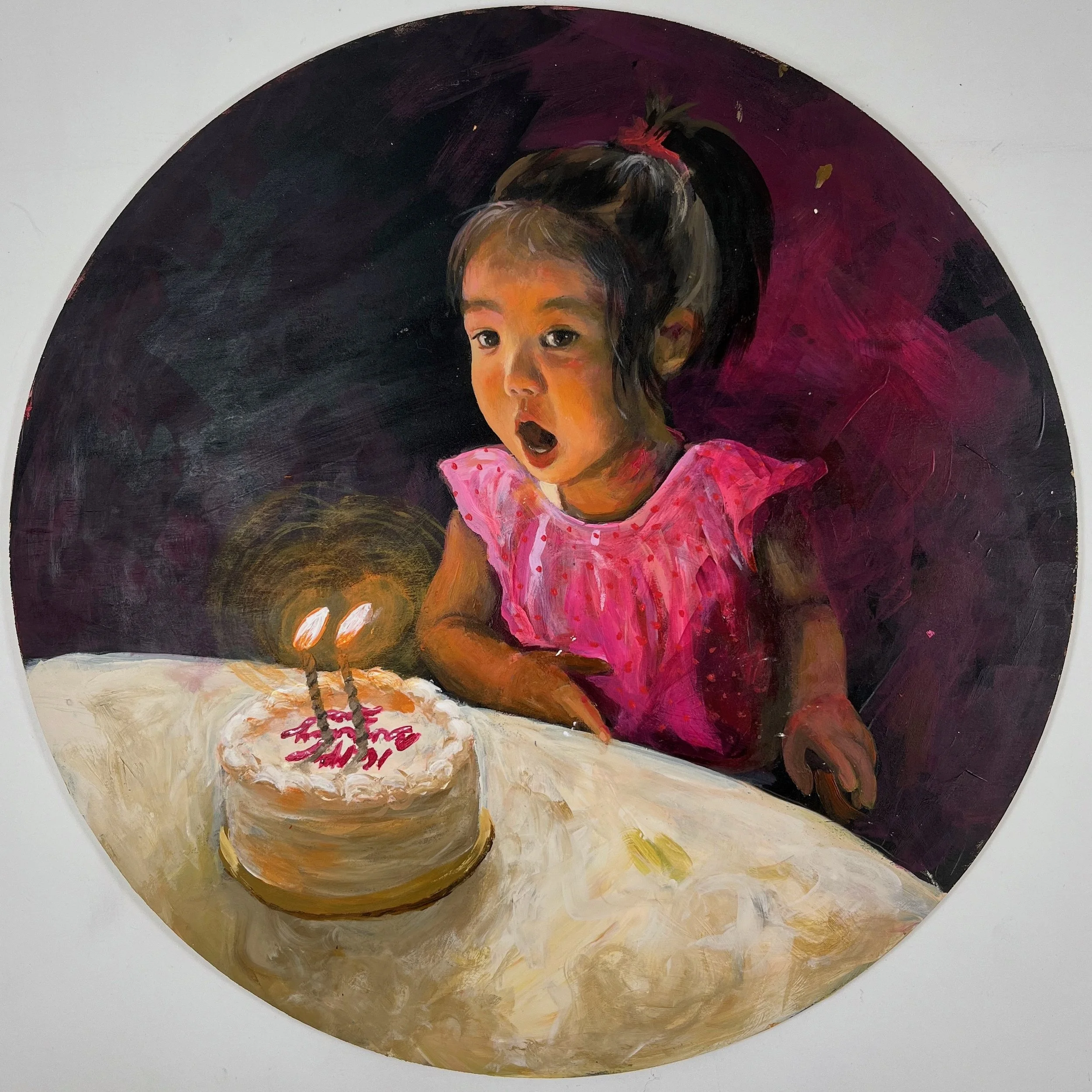 The Moment Before, Acrylic on Wood 16" Diameter