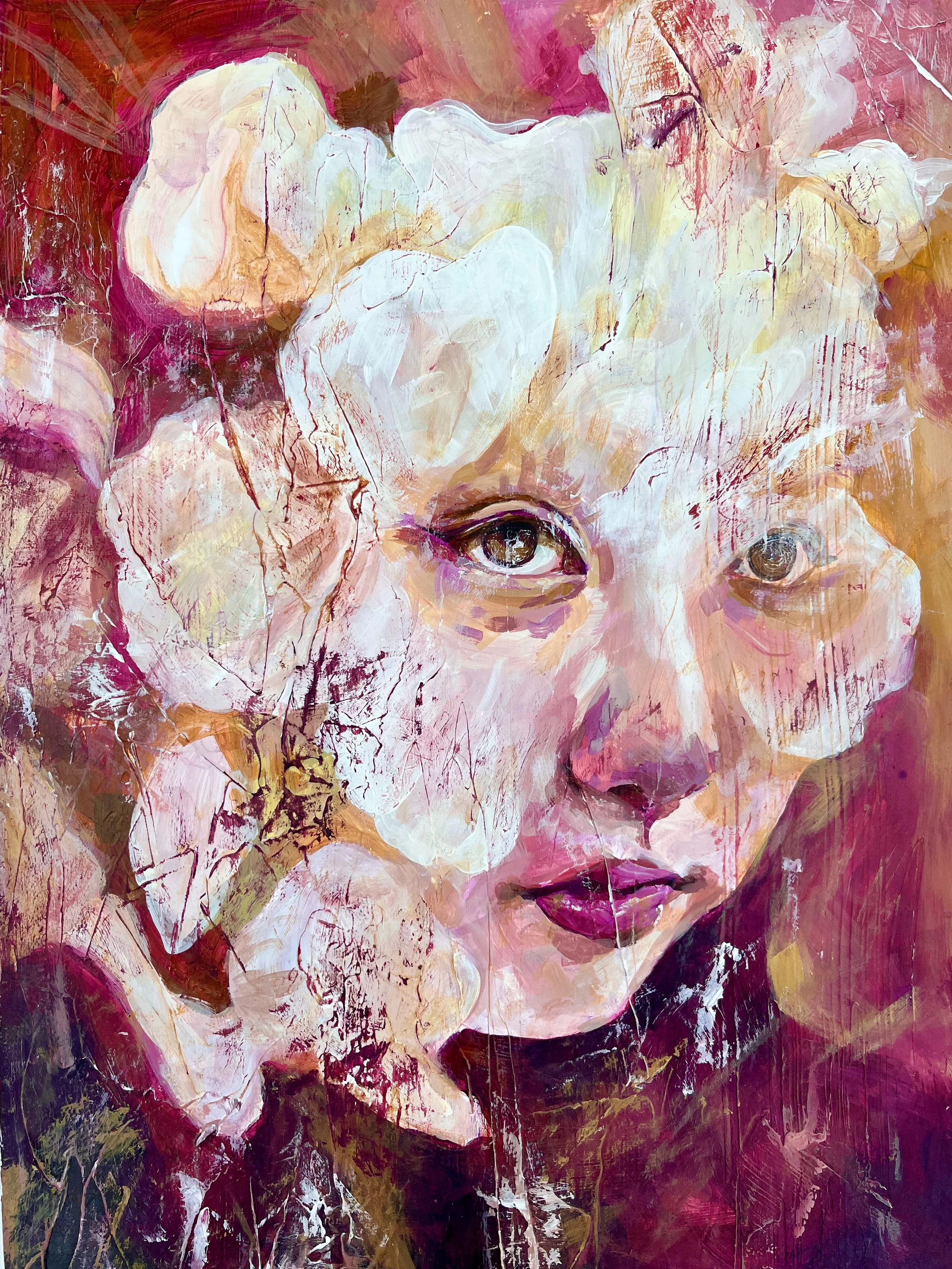 Petals of Becoming, Acrylic on Wood 16 x 12"