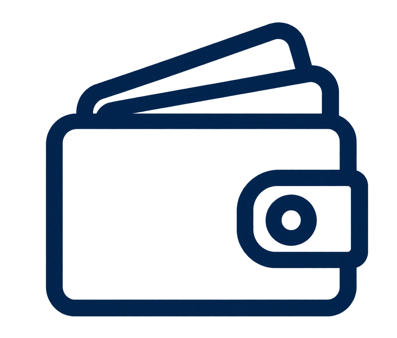 Outline of a wallet with cards inside and a coin slot on the front.