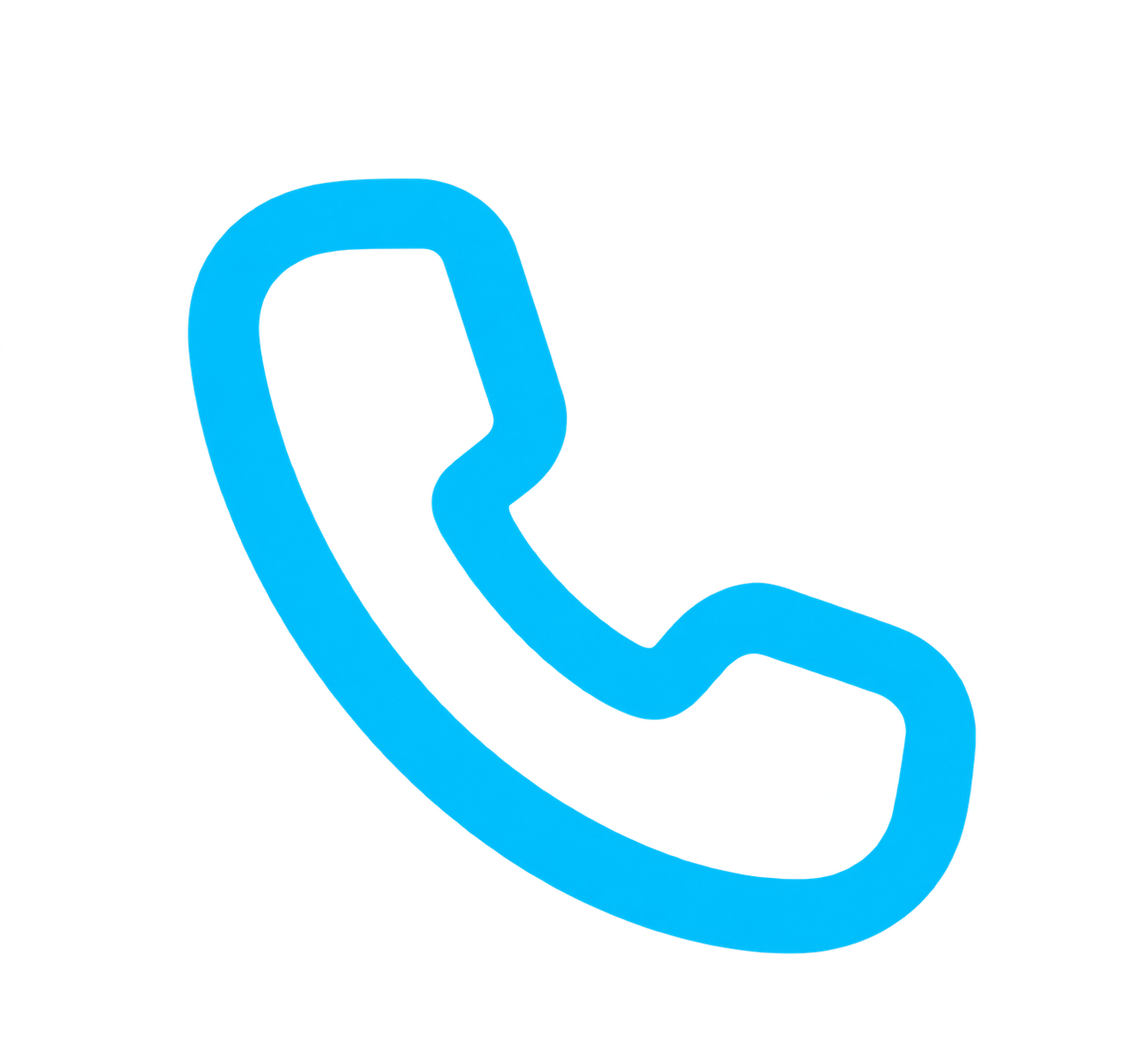 Blue neon outline of a telephone receiver icon.