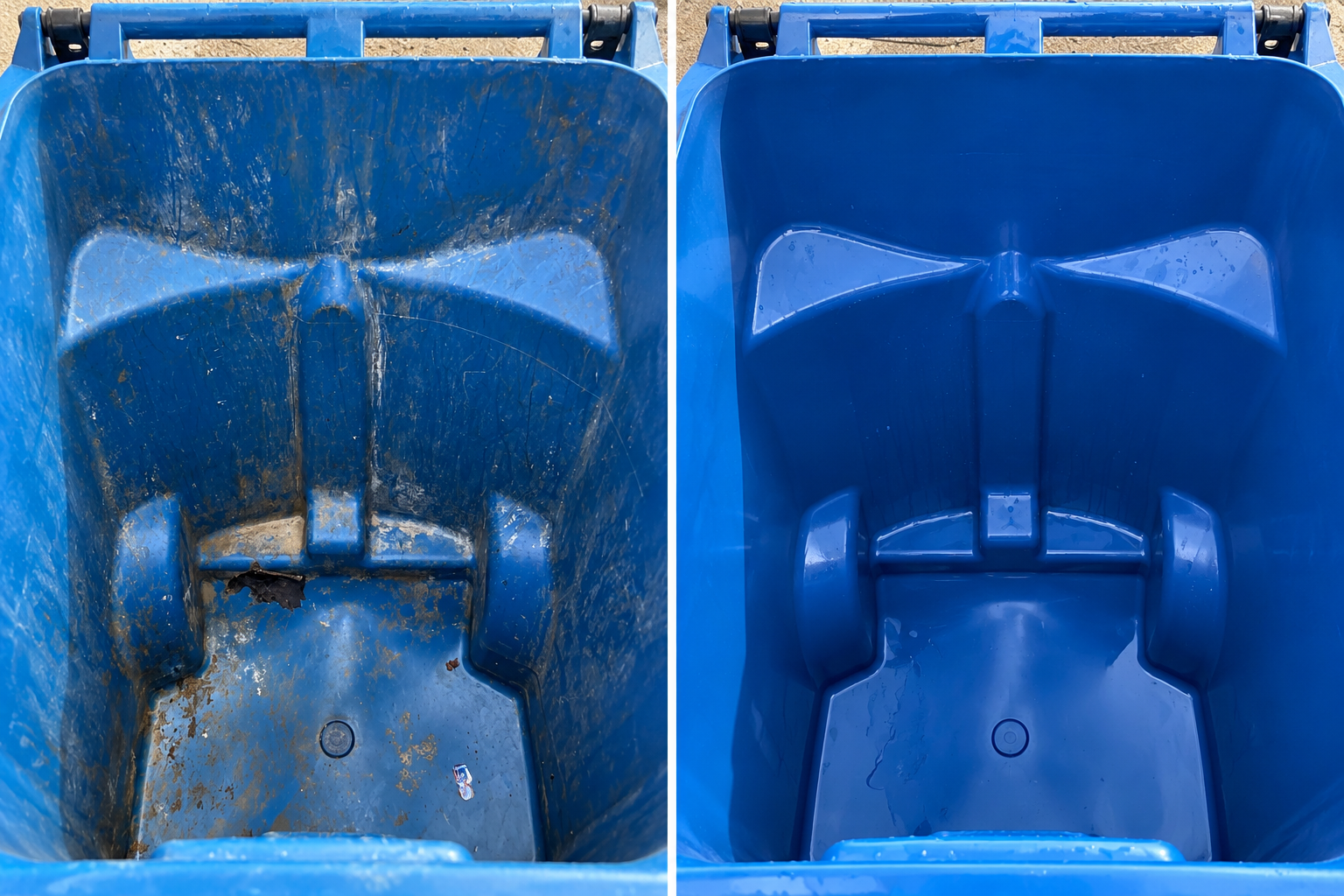 Before and after professional residential trash can cleaning by Bin Reset