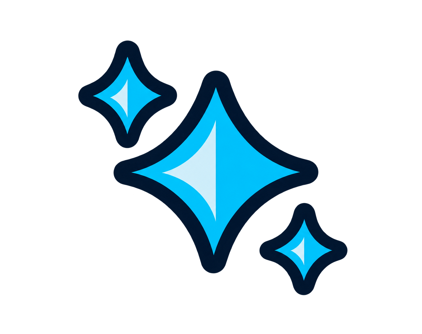 Graphic of three sparkling, diamond-shaped stars in various shades of blue on a black background.