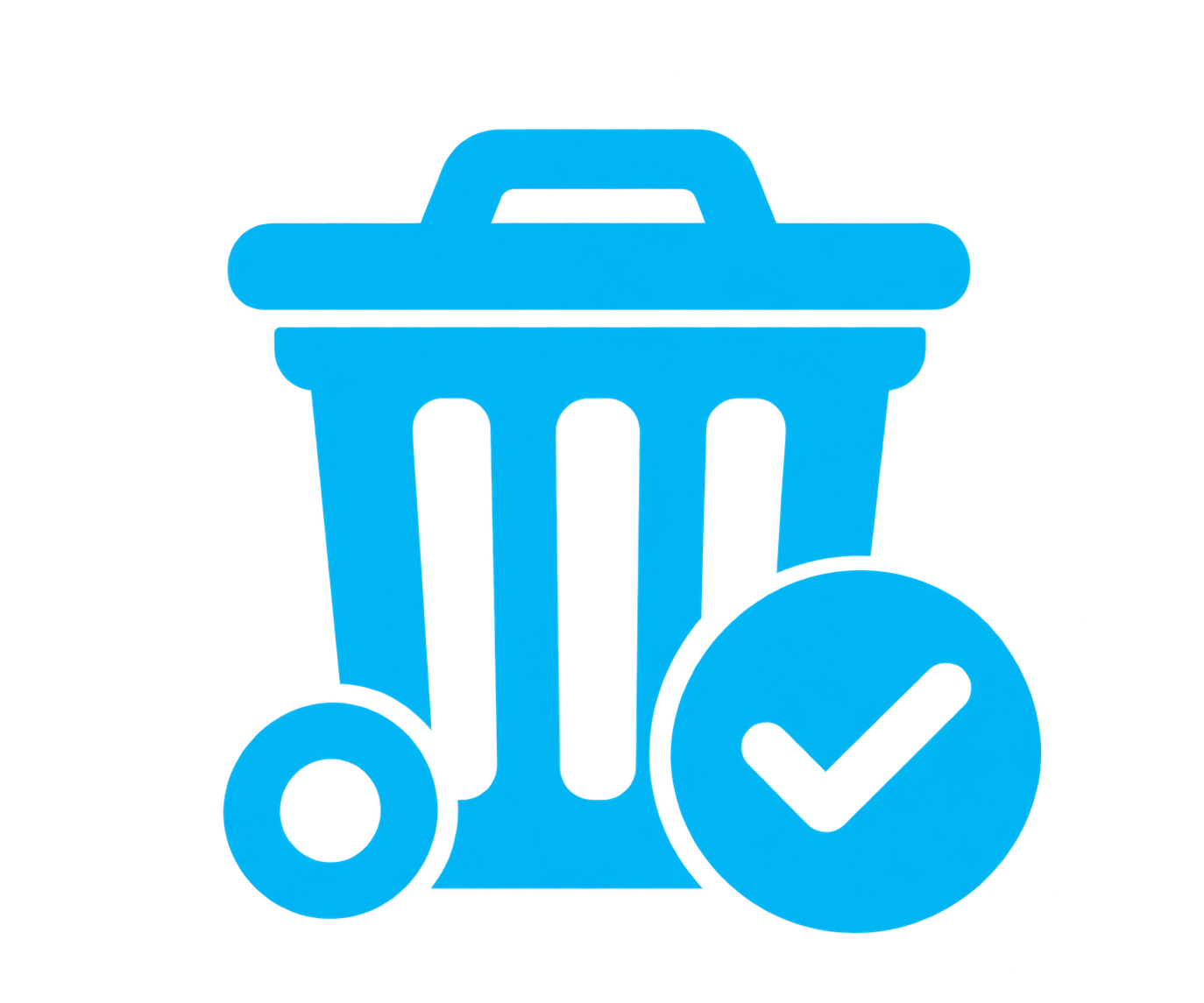 Icon of a trash bin with a check mark in a circle at the bottom right.