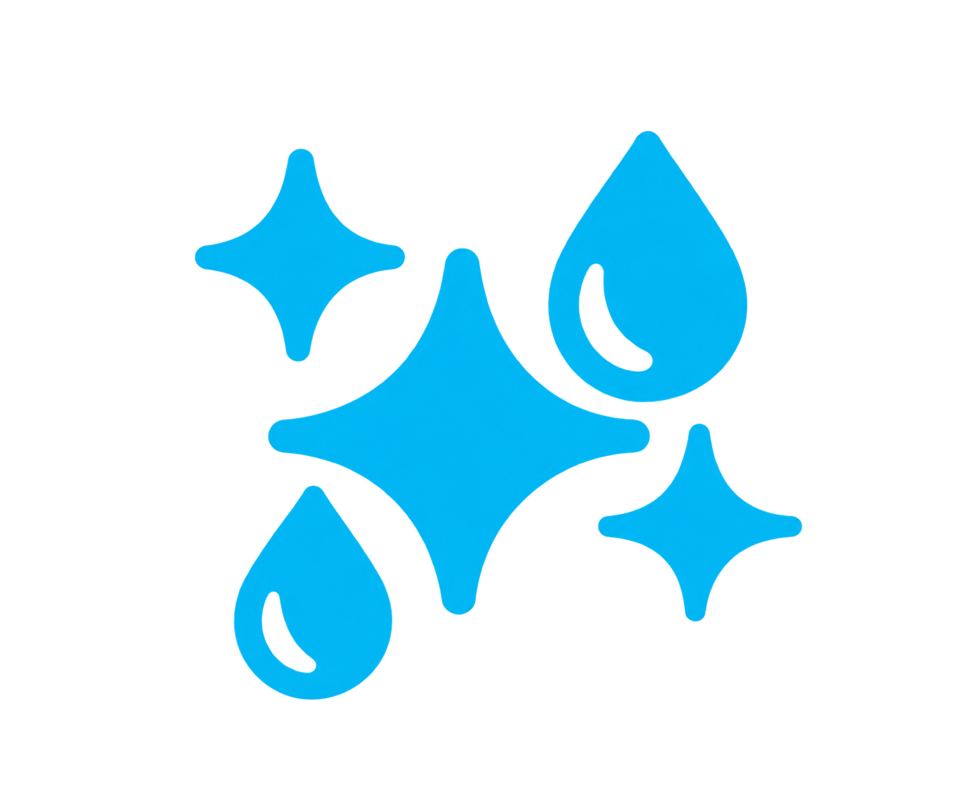 Illustration of blue sparkling stars and water droplets.