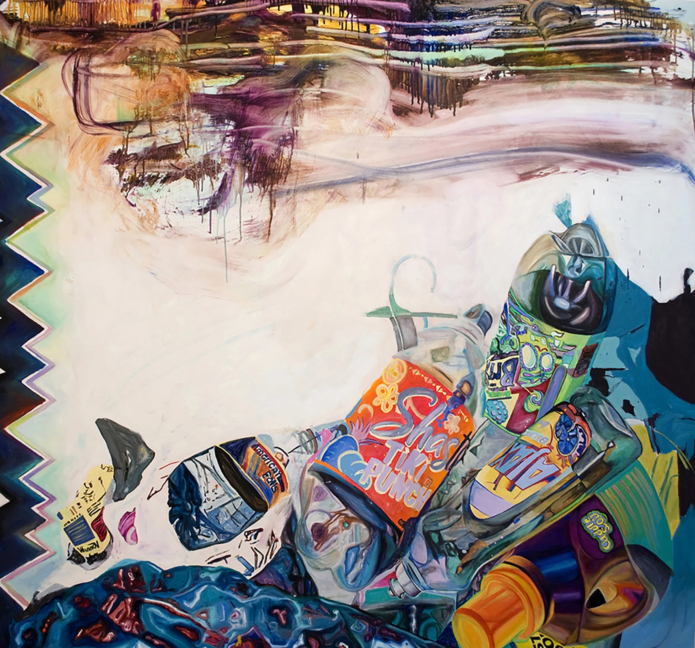 Electric Plastic, oil, acrylic, spray paint on panel, 60″ x 72″, 2013