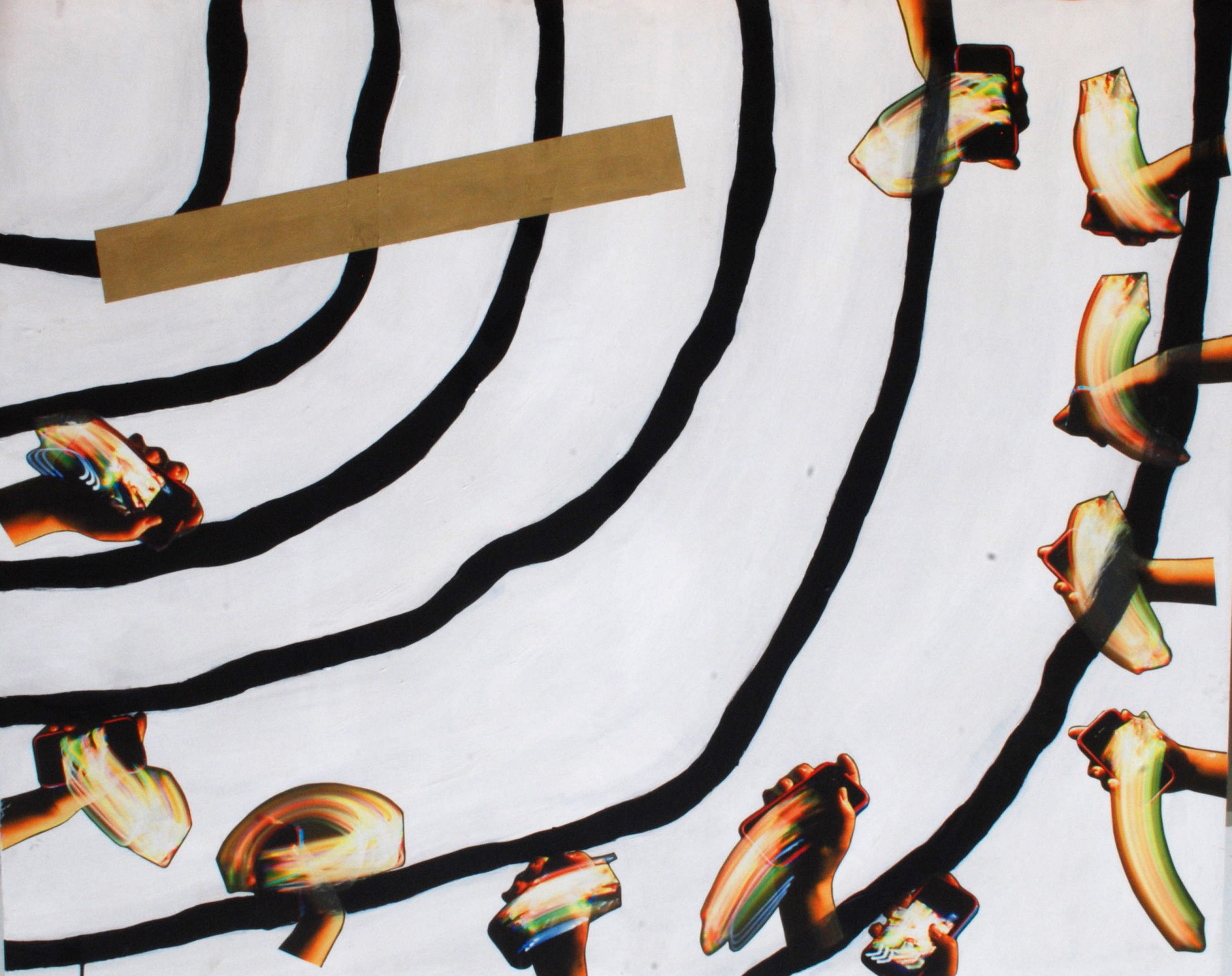 Digital Hangover, mylar print, oil, acrylic on panel, 48″ x 60″, 2013