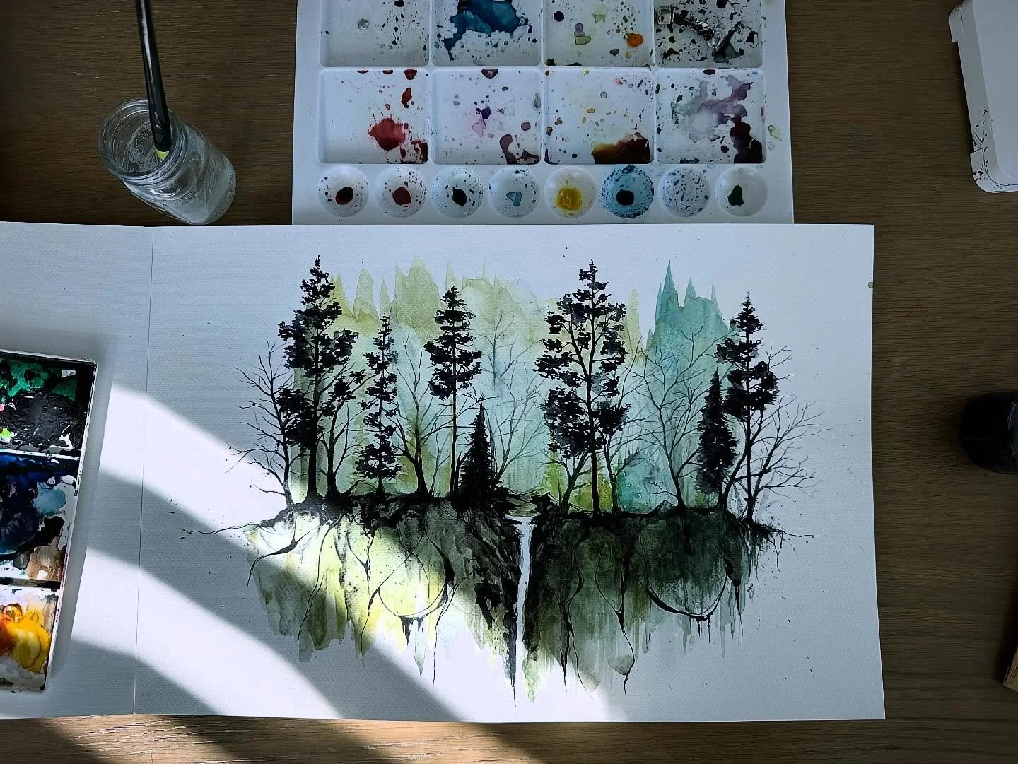 🌲🖤 watercolor &bull; pen &amp; ink on paper.  #outdoorlovers #pinetrees #artistsofinstagram #outsidelove #ctartist
