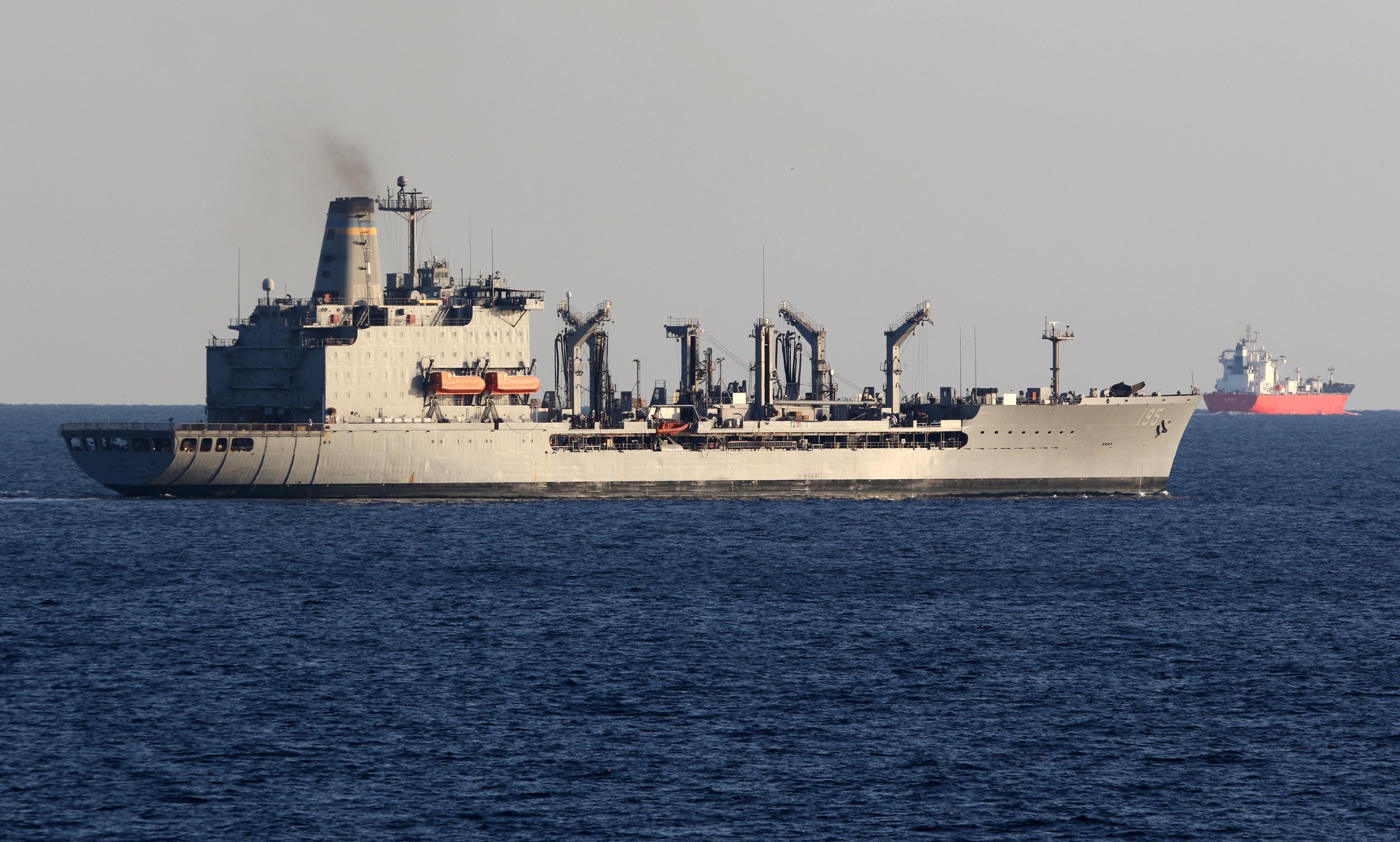 U.S. Navy replenishment ship USNS Leroy Grumman traveling through the Strait of Hormuz in December 2020.