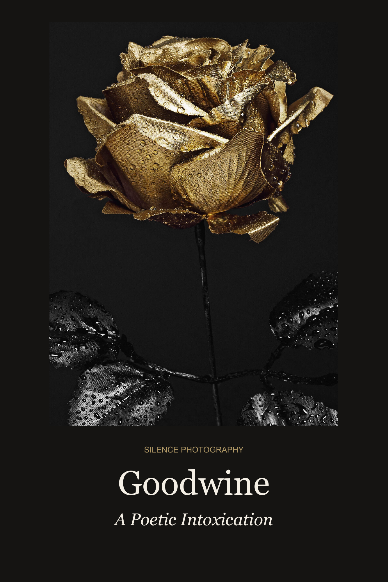 Goodwine — A Poetic Intoxication. A gold rose opens a portrait and poetry editorial by Silence Photography.
