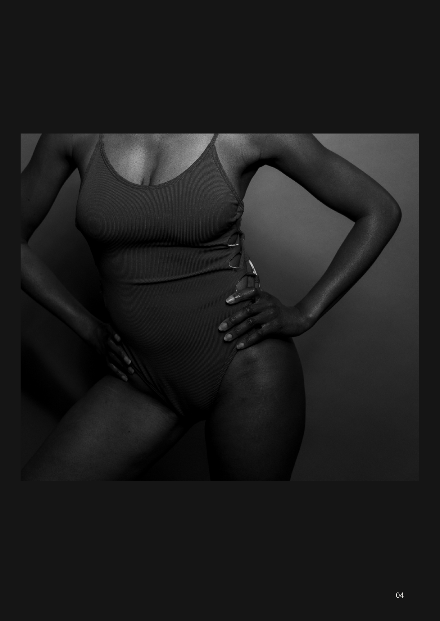 The Provocateur, page 4. A close study of gesture, ribbed fabric and a hand at the waist.